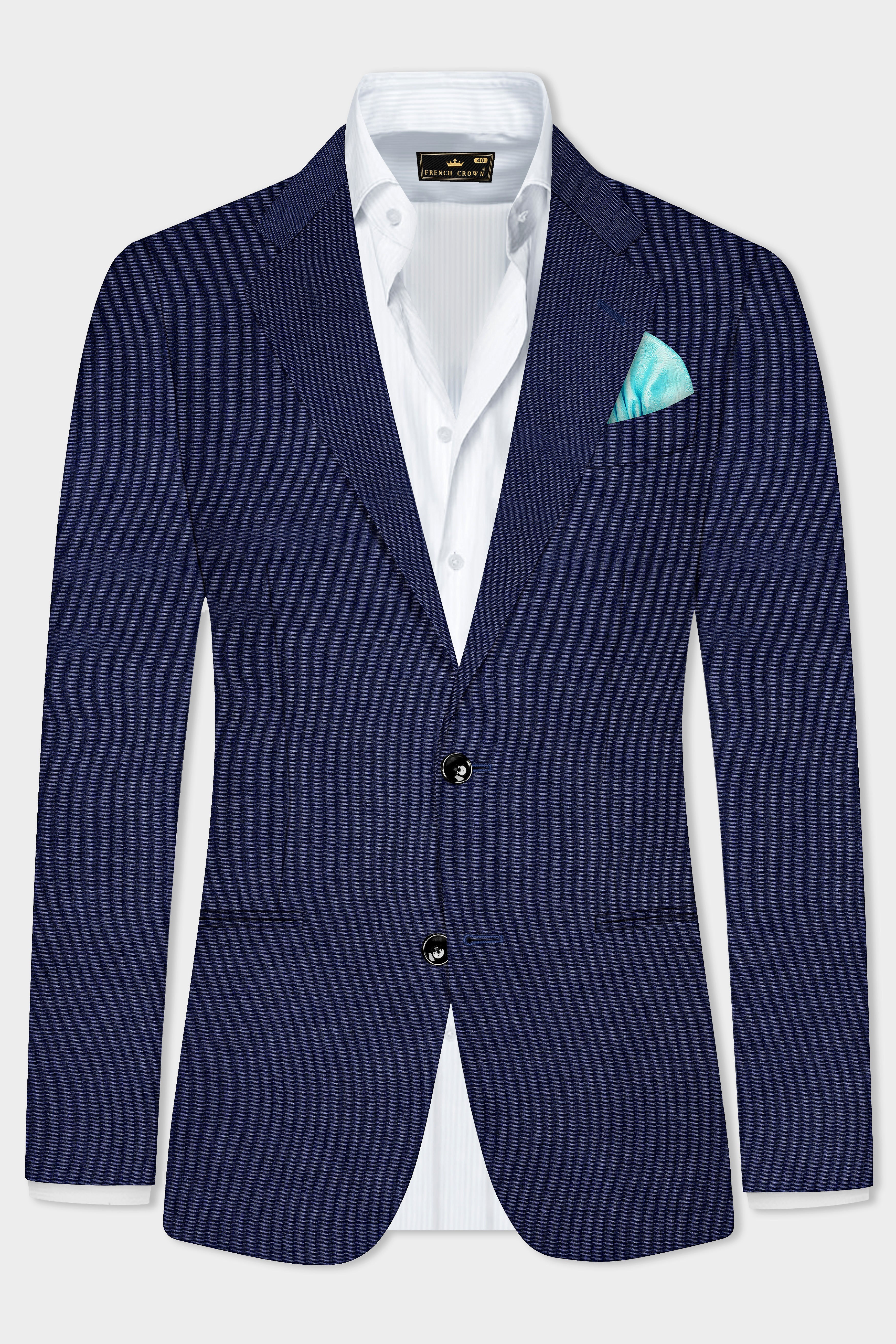 Firefly Blue Textured Wool Blend Single Breasted Blazer