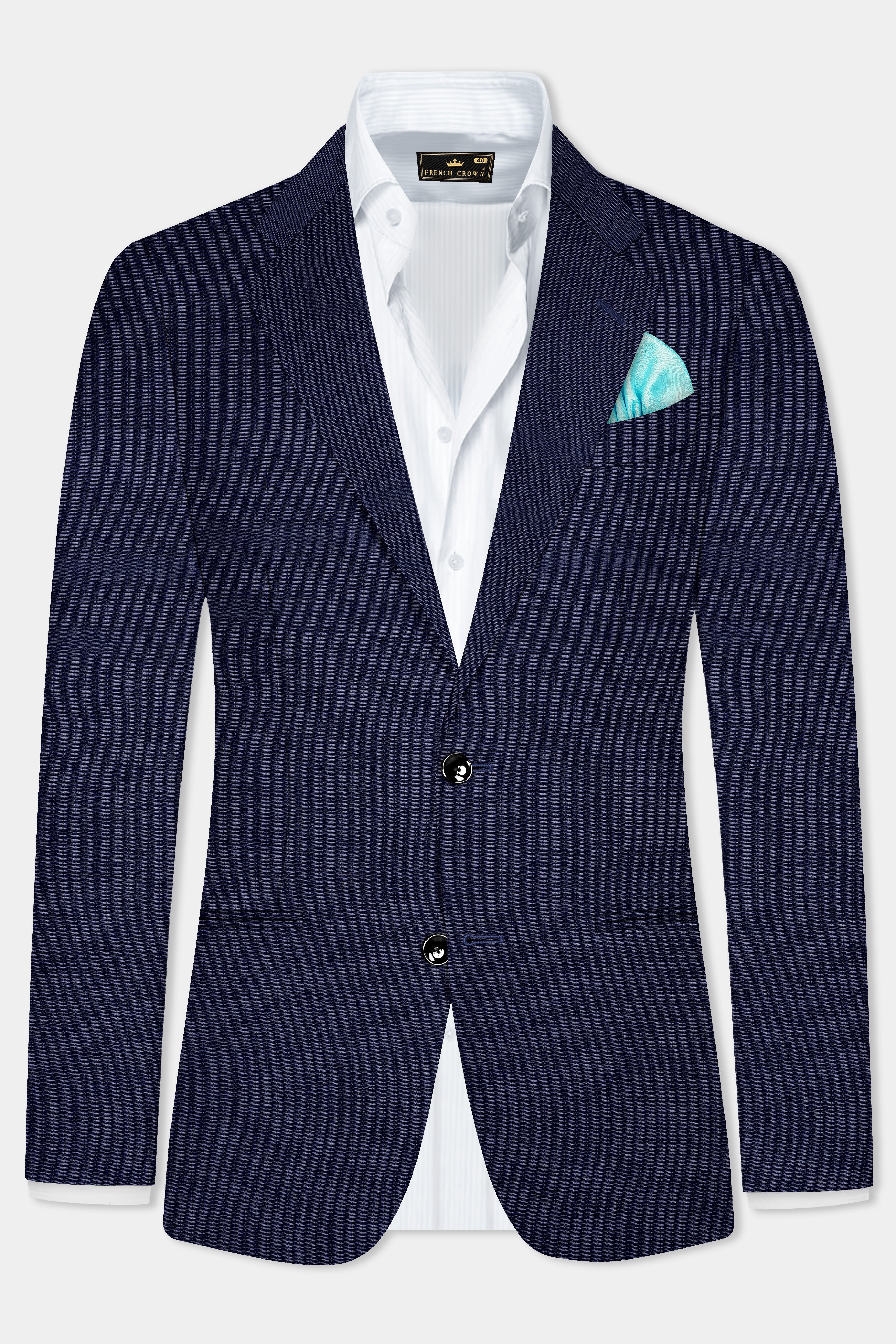 Firefly Blue Textured Wool Blend Single Breasted Blazer