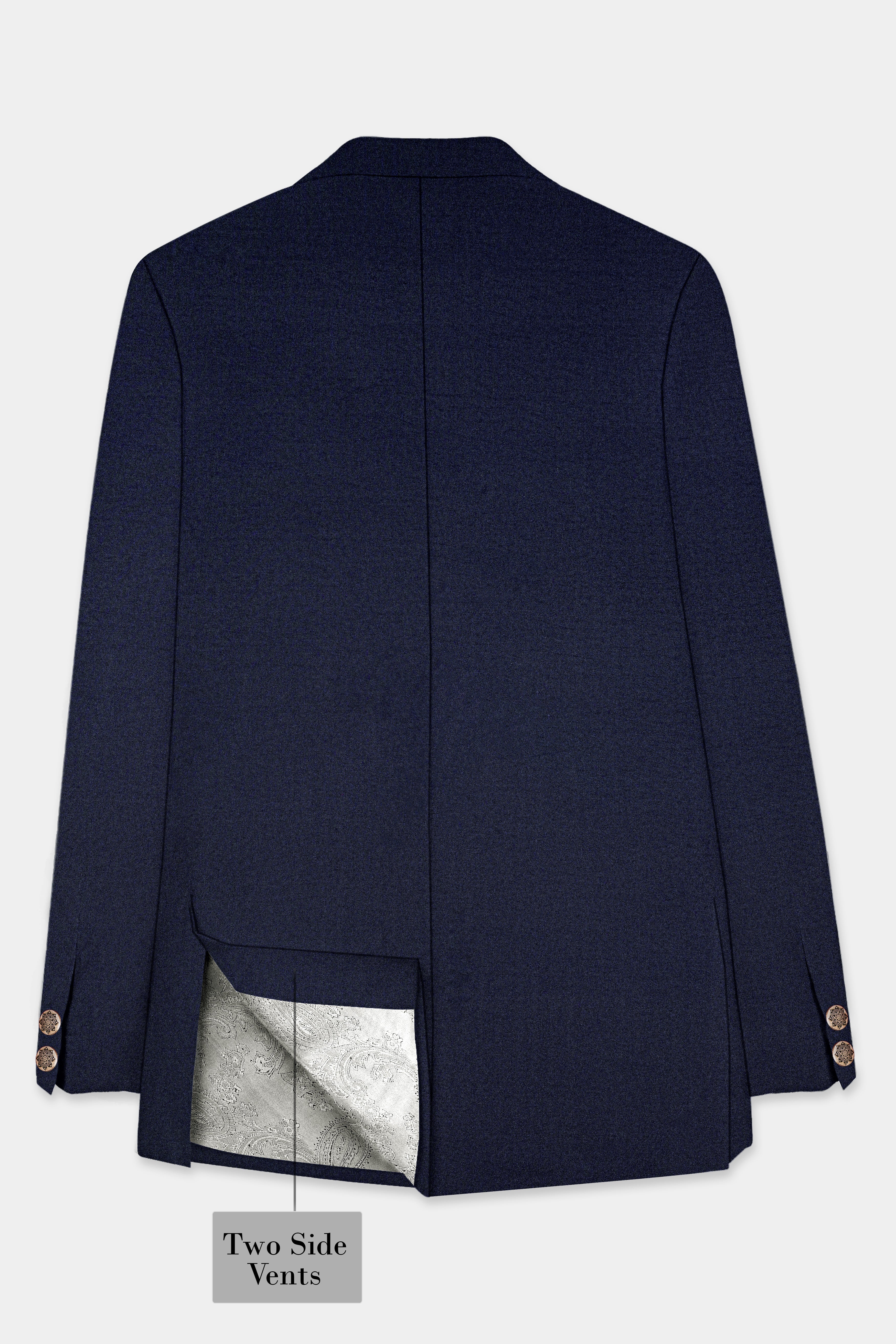 Thunder Blue Solid Wool Blend Bandhgala Blazer