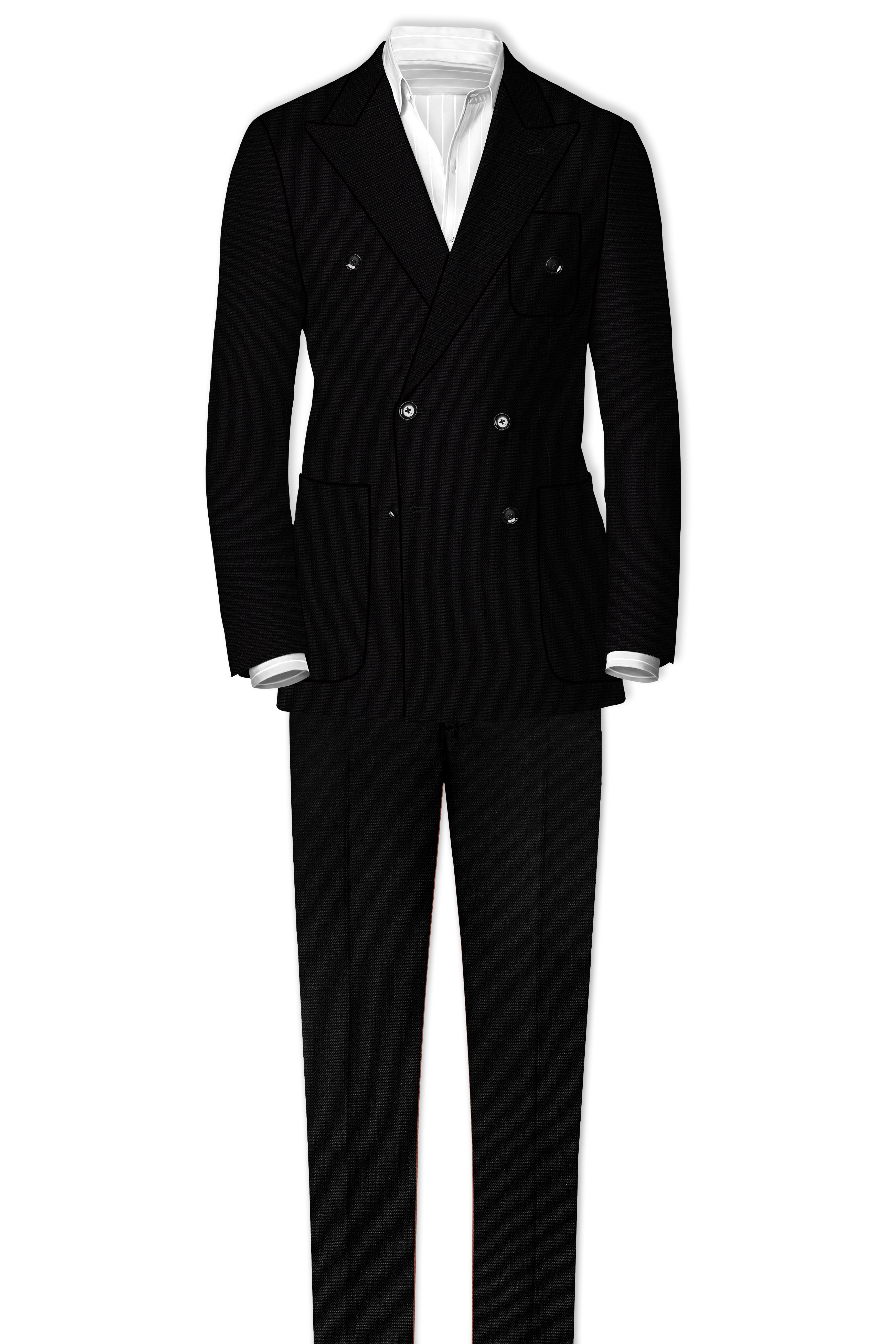 Jet Black Solid Luxurious Linen Double-breasted Sports Blazer