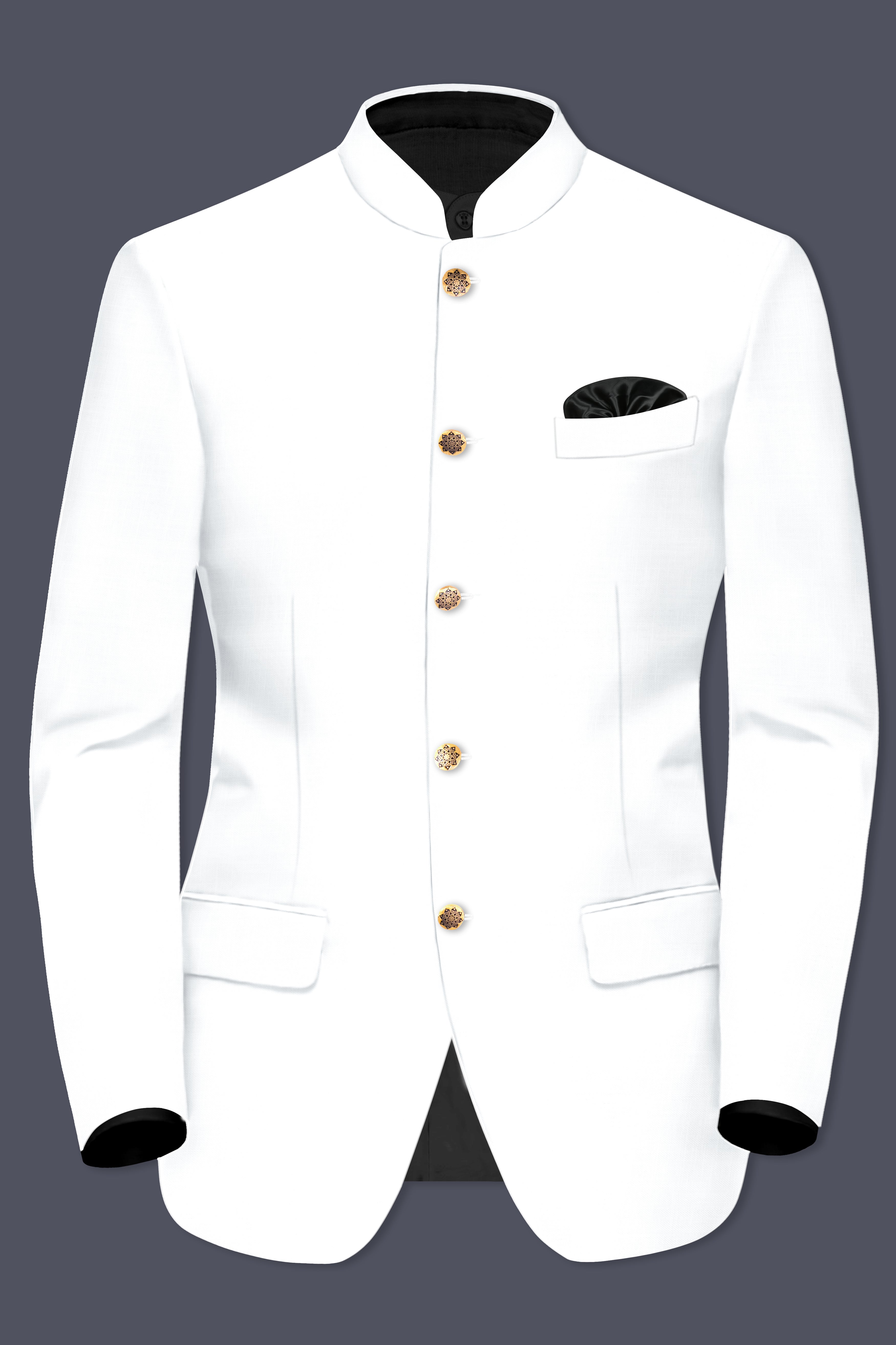 BRIGHT WHITE LUXURIOUS LINEN BANDHGALA/MANDARIN PERFORMANCE BLAZER