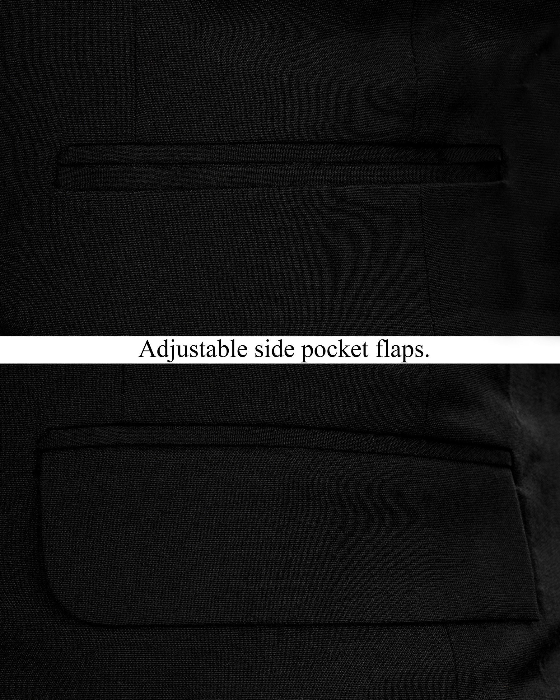 Jade Black Stretchable Subtle Sheen Wool Rich Hand Crafted Designer Tuxedo Blazer