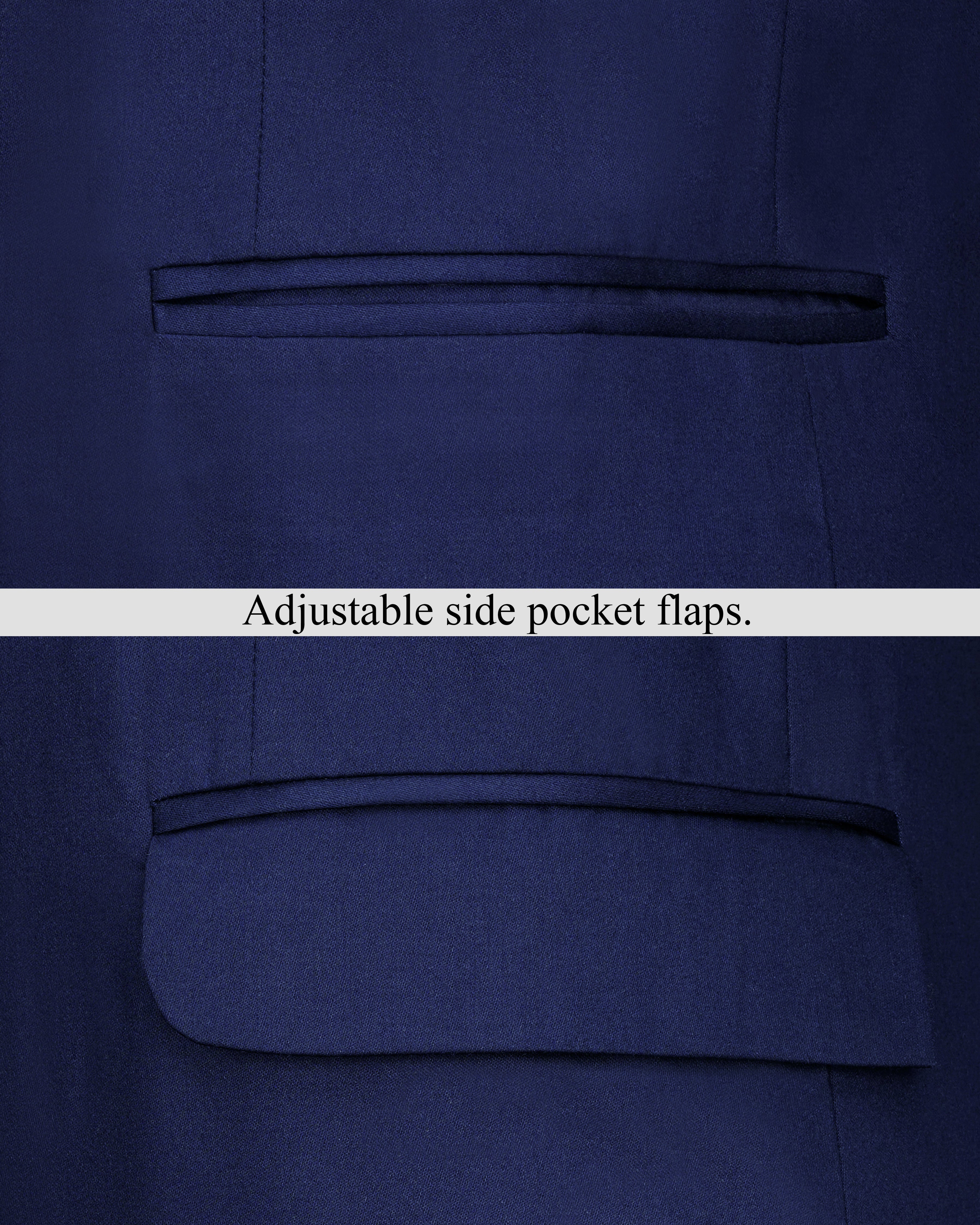 Space Blue Subtle Sheen Wool Rich Bandhgala/Mandarin Blazer