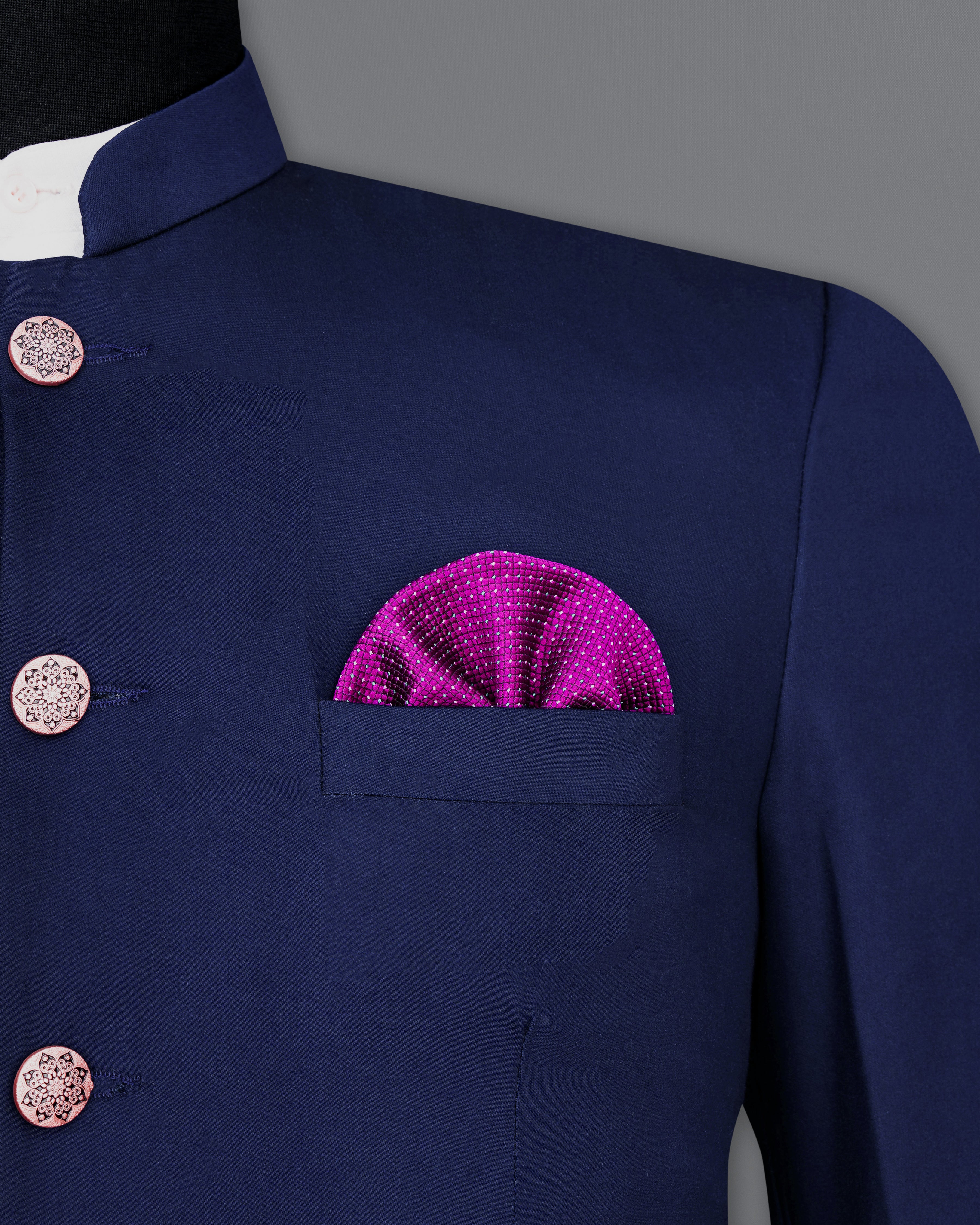 Space Blue Subtle Sheen Wool Rich Bandhgala/Mandarin Blazer
