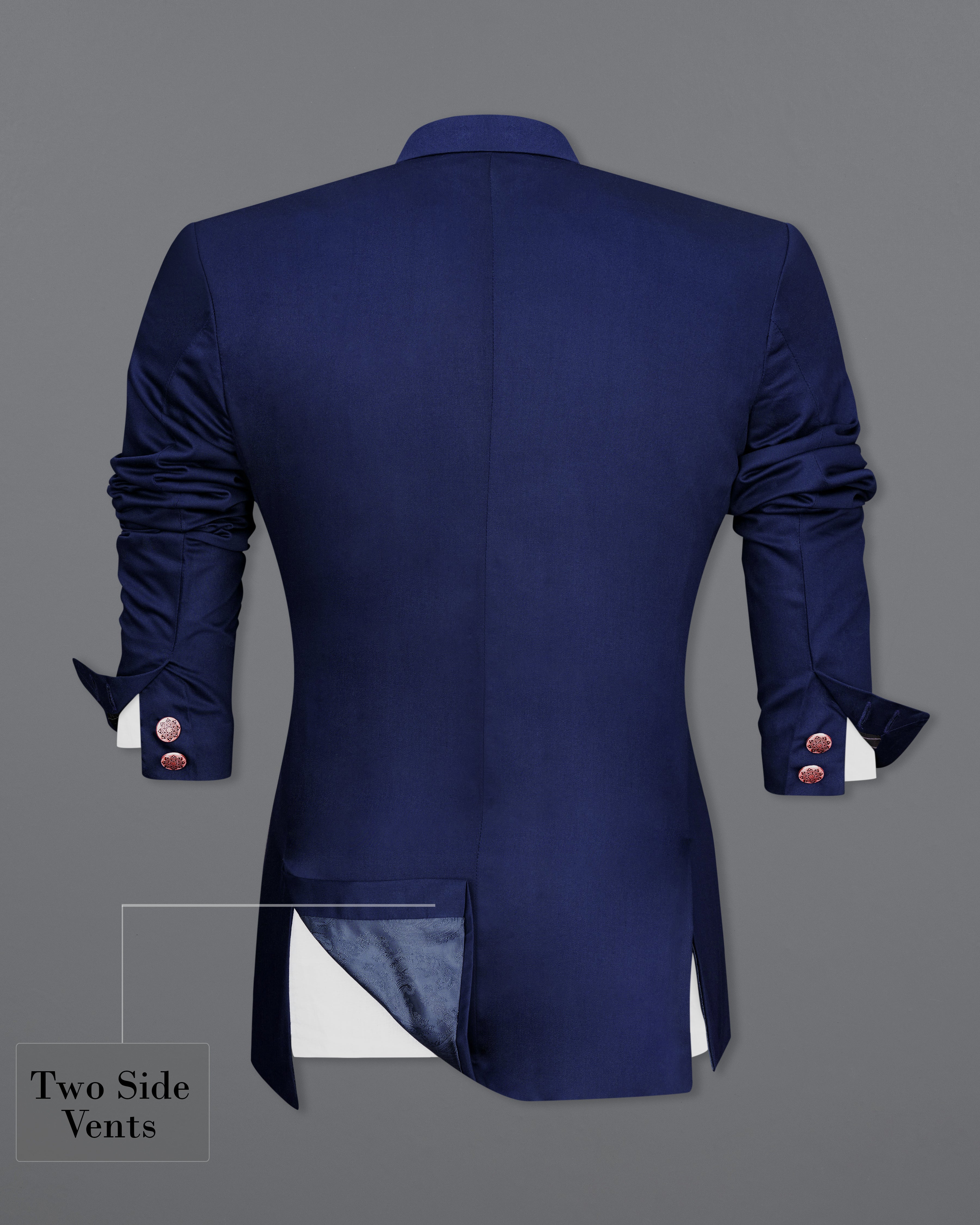 Space Blue Subtle Sheen Wool Rich Bandhgala/Mandarin Blazer