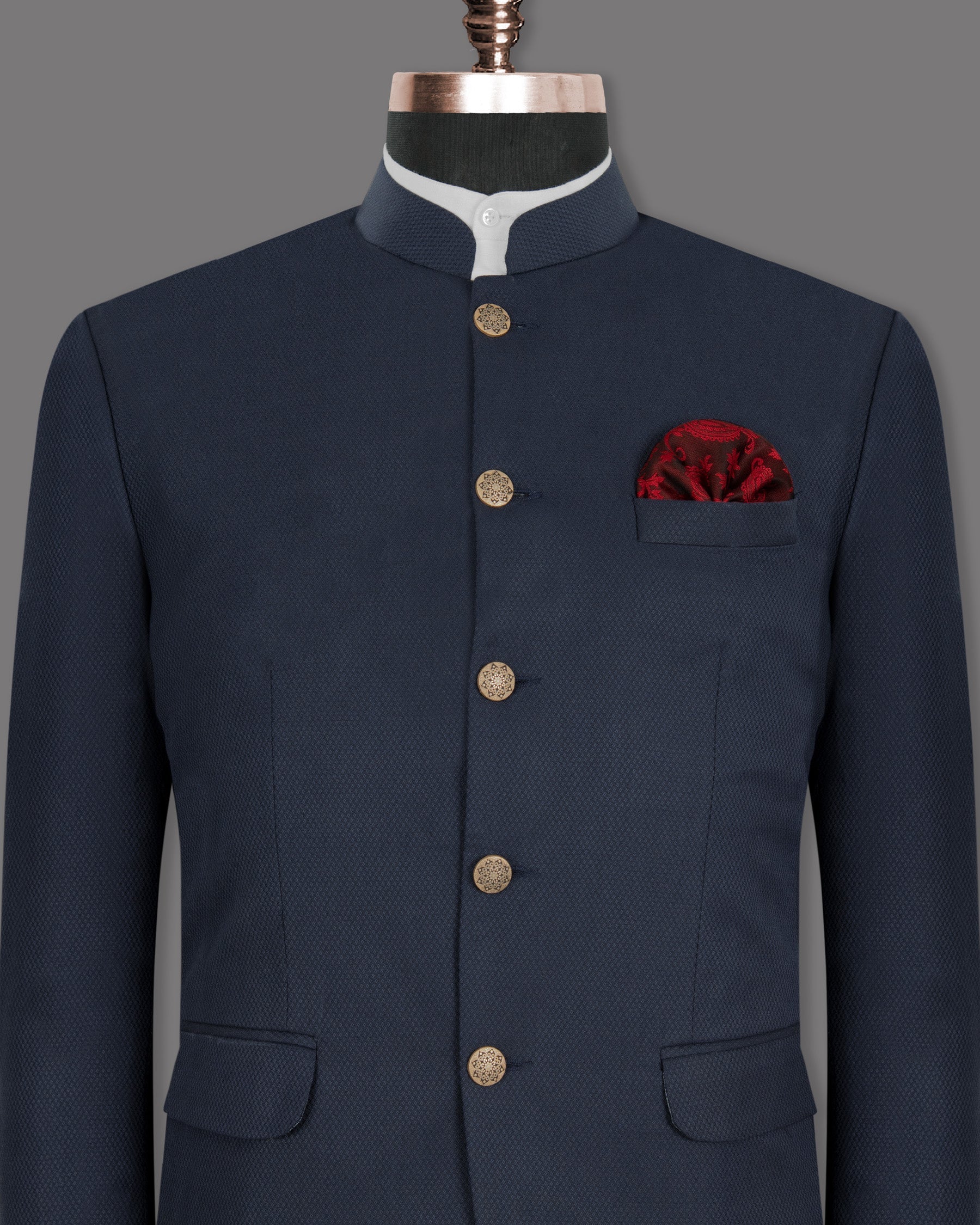 Royal Blue Wool Rich Bandhgala/Mandarin Blazer