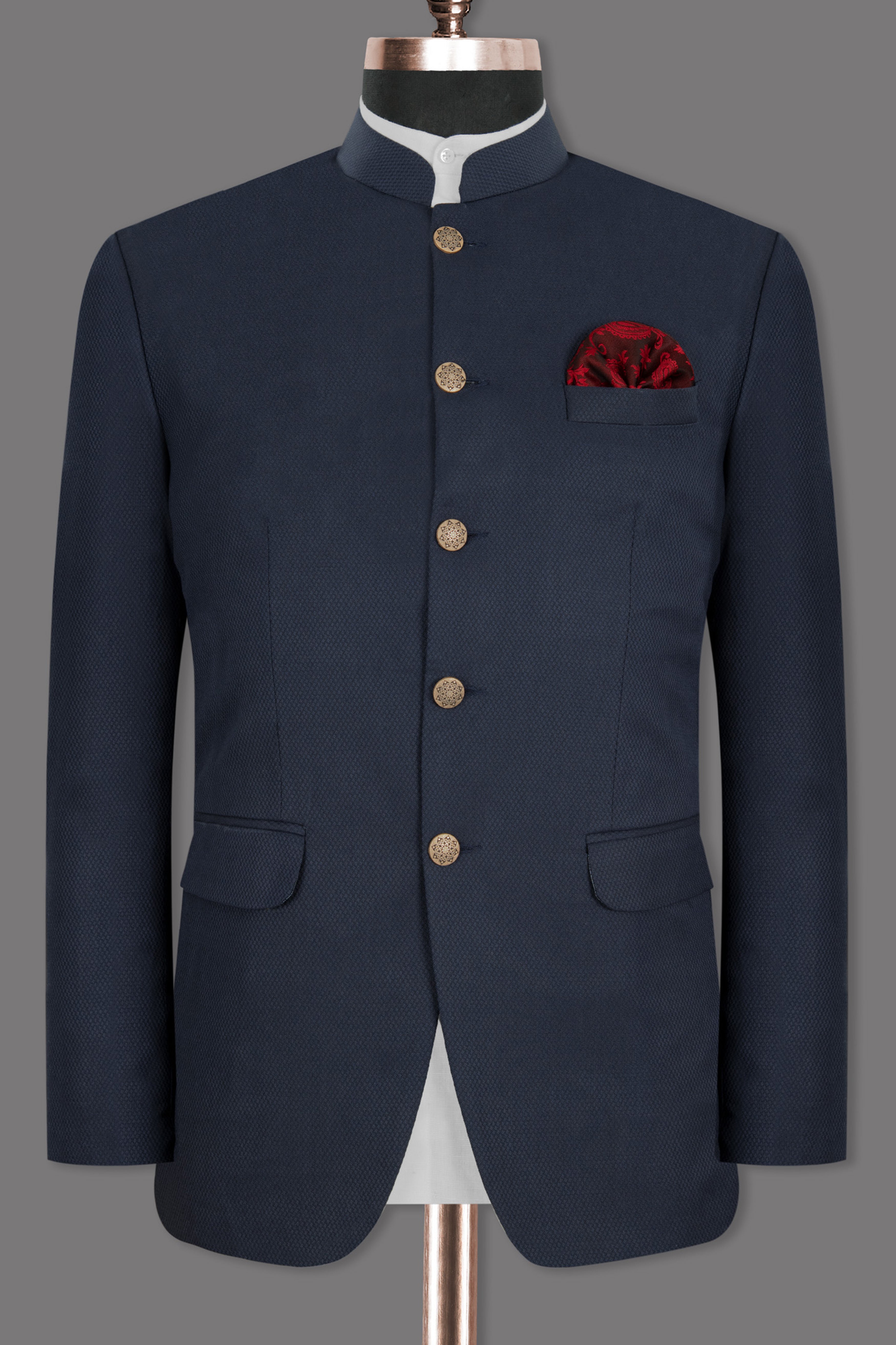 Royal Blue Wool Rich Bandhgala/Mandarin Blazer