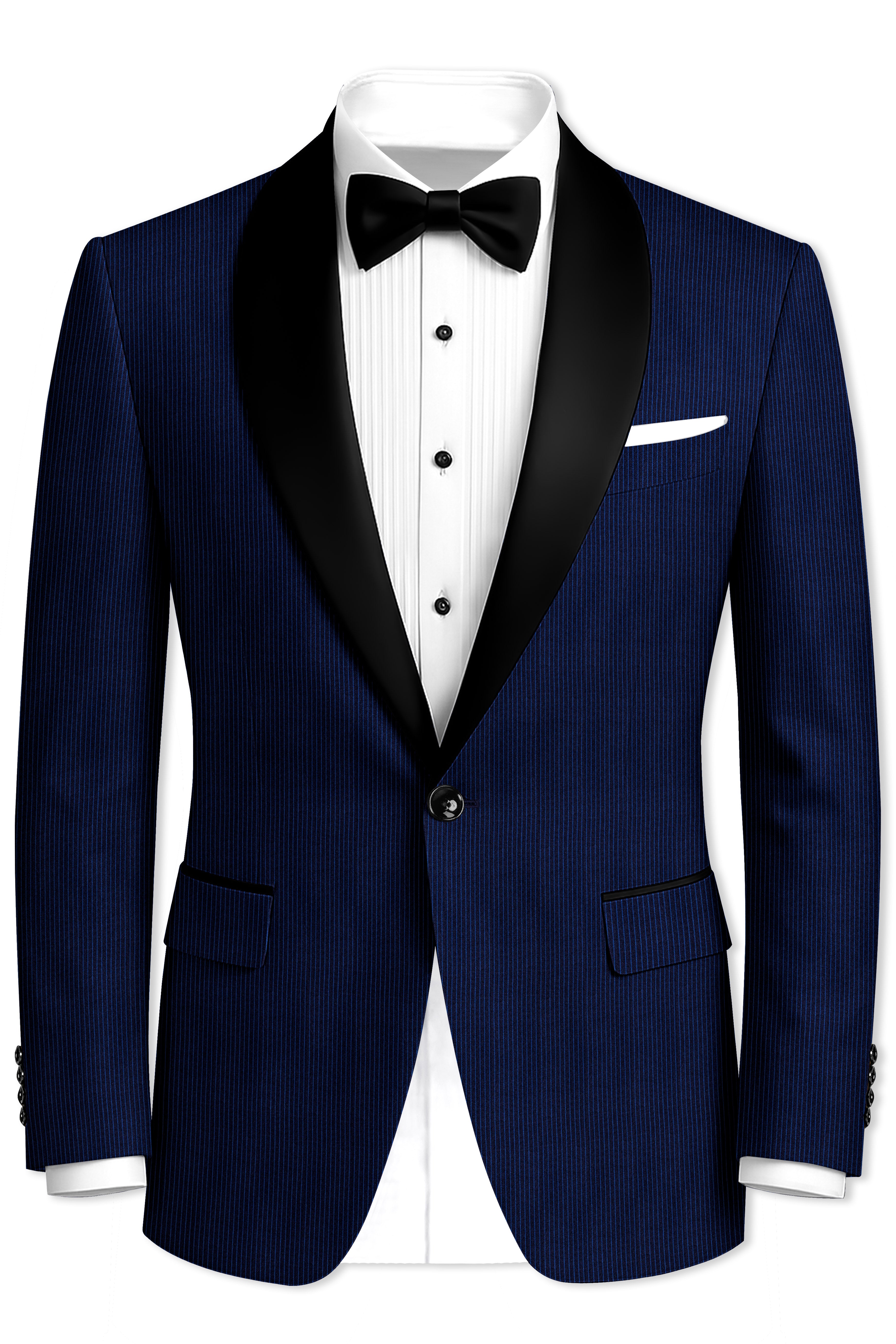 Midnight and Chambray blue Striped Woolrich Tuxedo Blazer