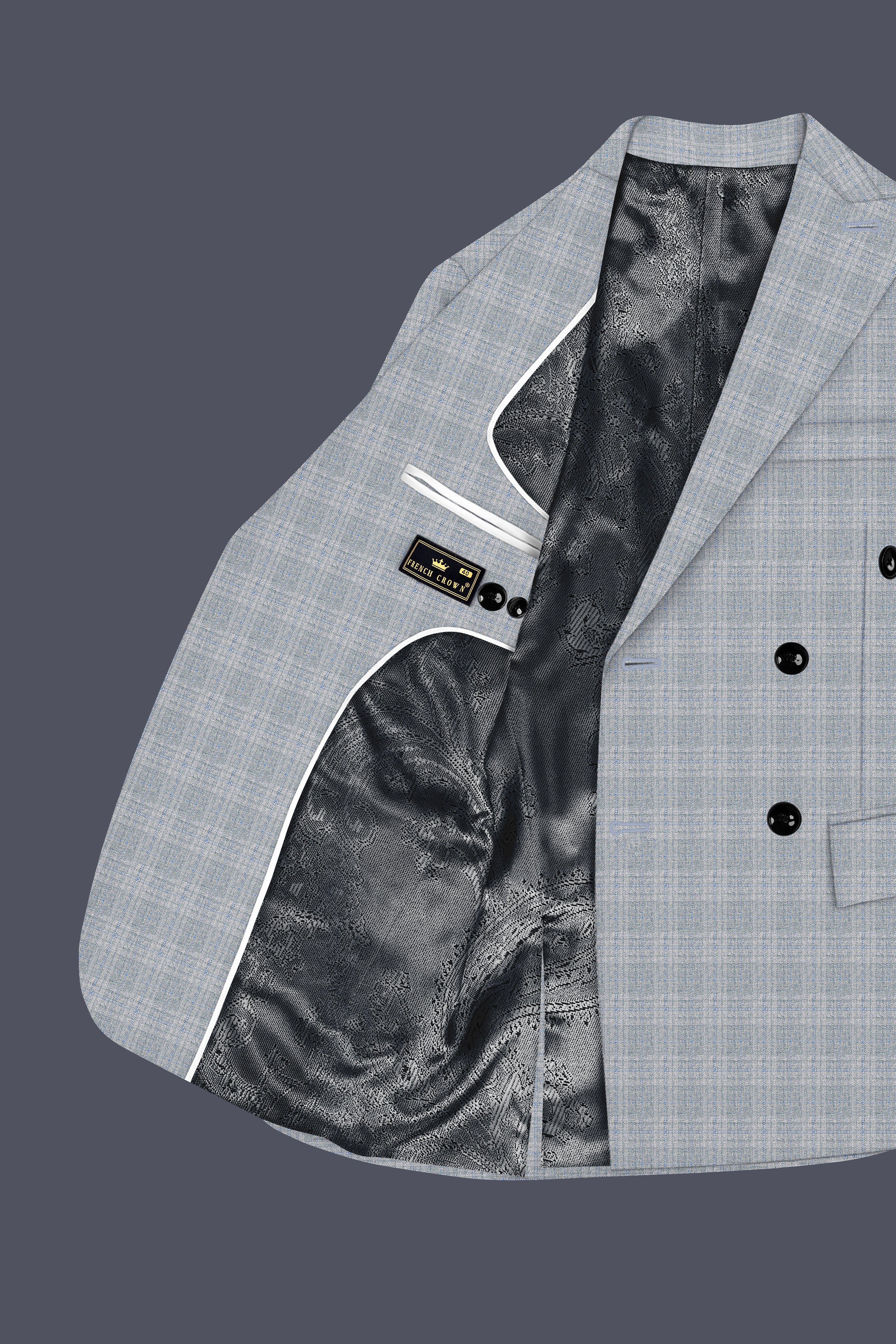 Nobel Grey Subtle Plaid Double-Breasted Wool Rich Blazer