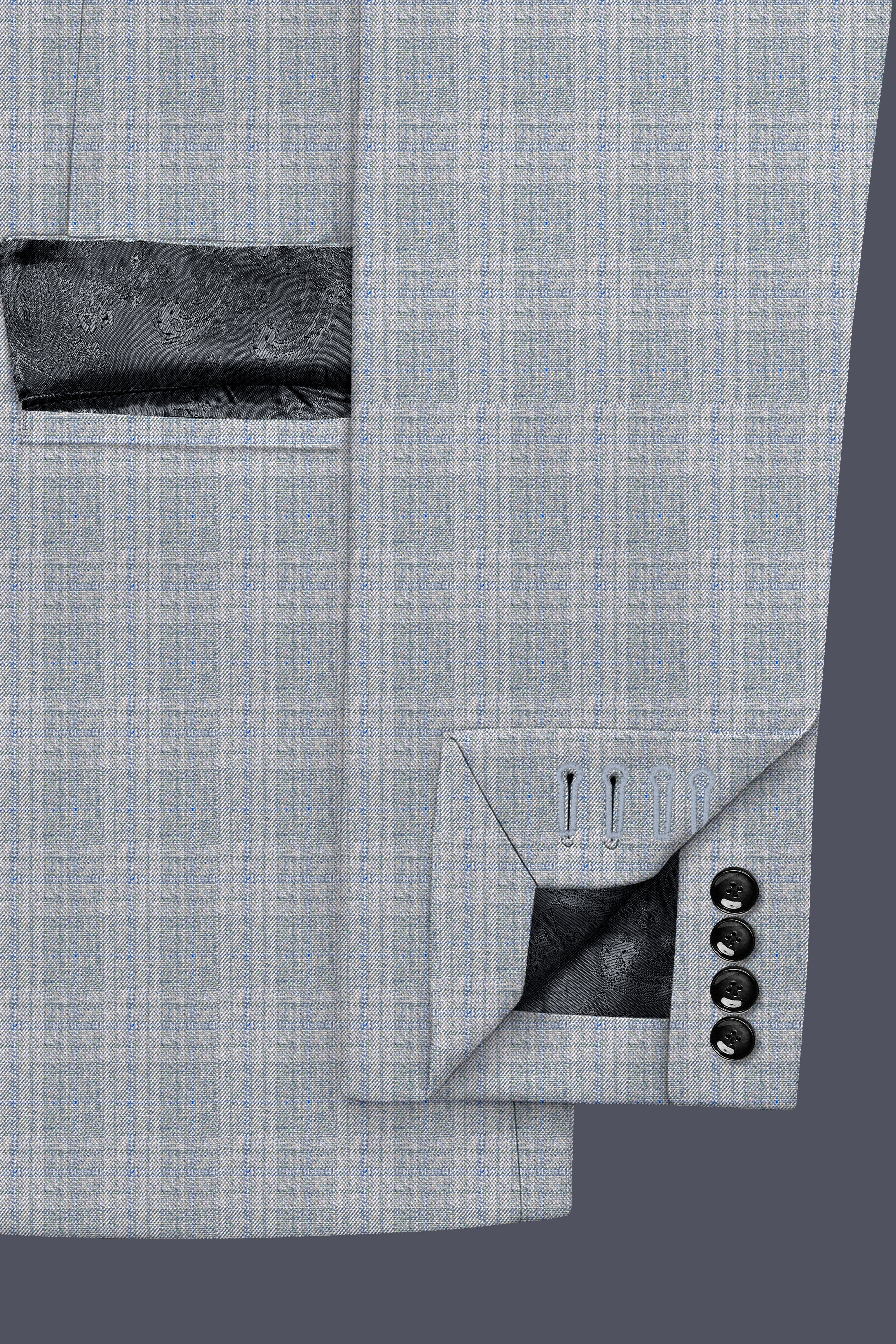 Nobel Grey Subtle Plaid Double-Breasted Wool Rich Blazer