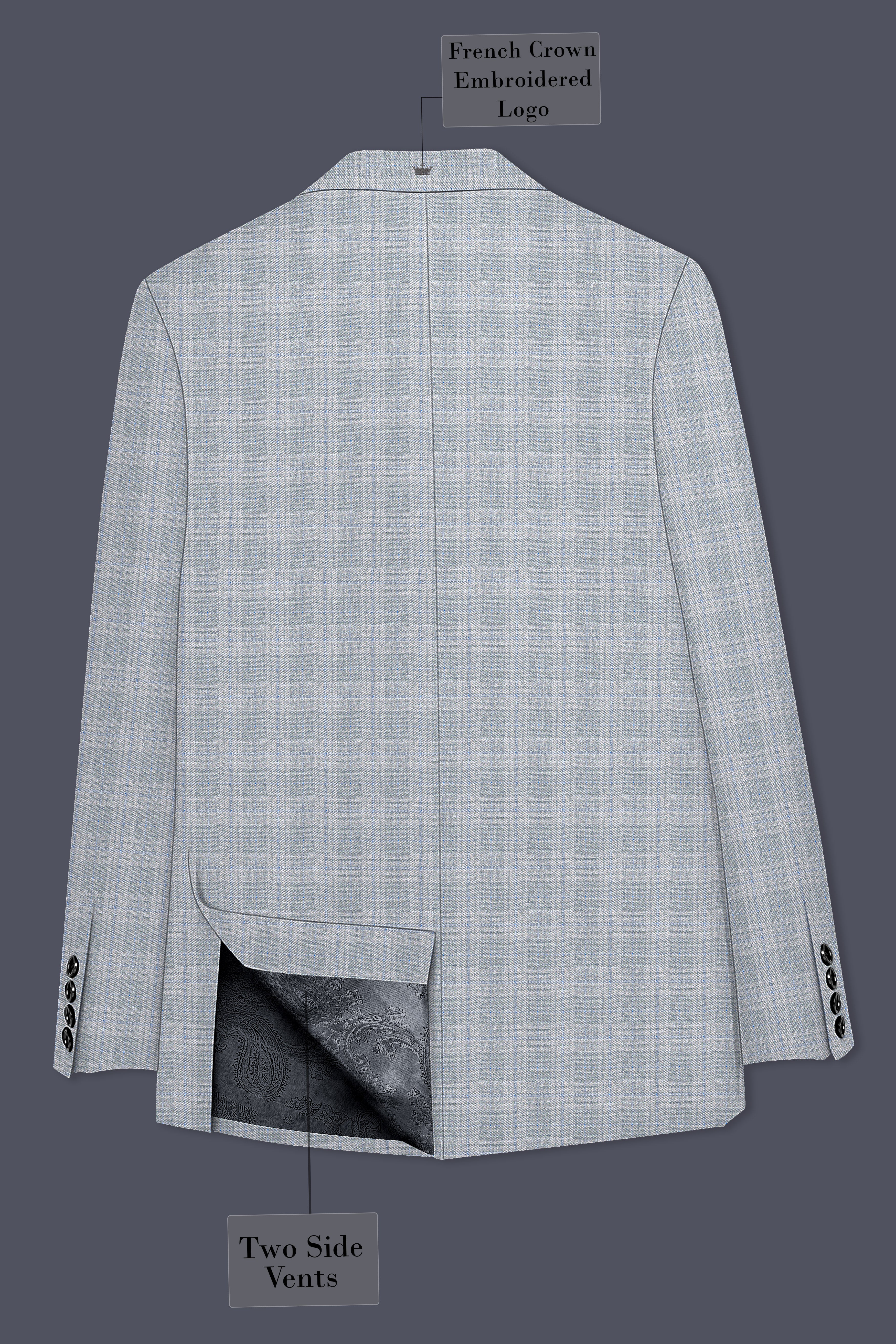 Nobel Grey Subtle Plaid Double-Breasted Wool Rich Blazer