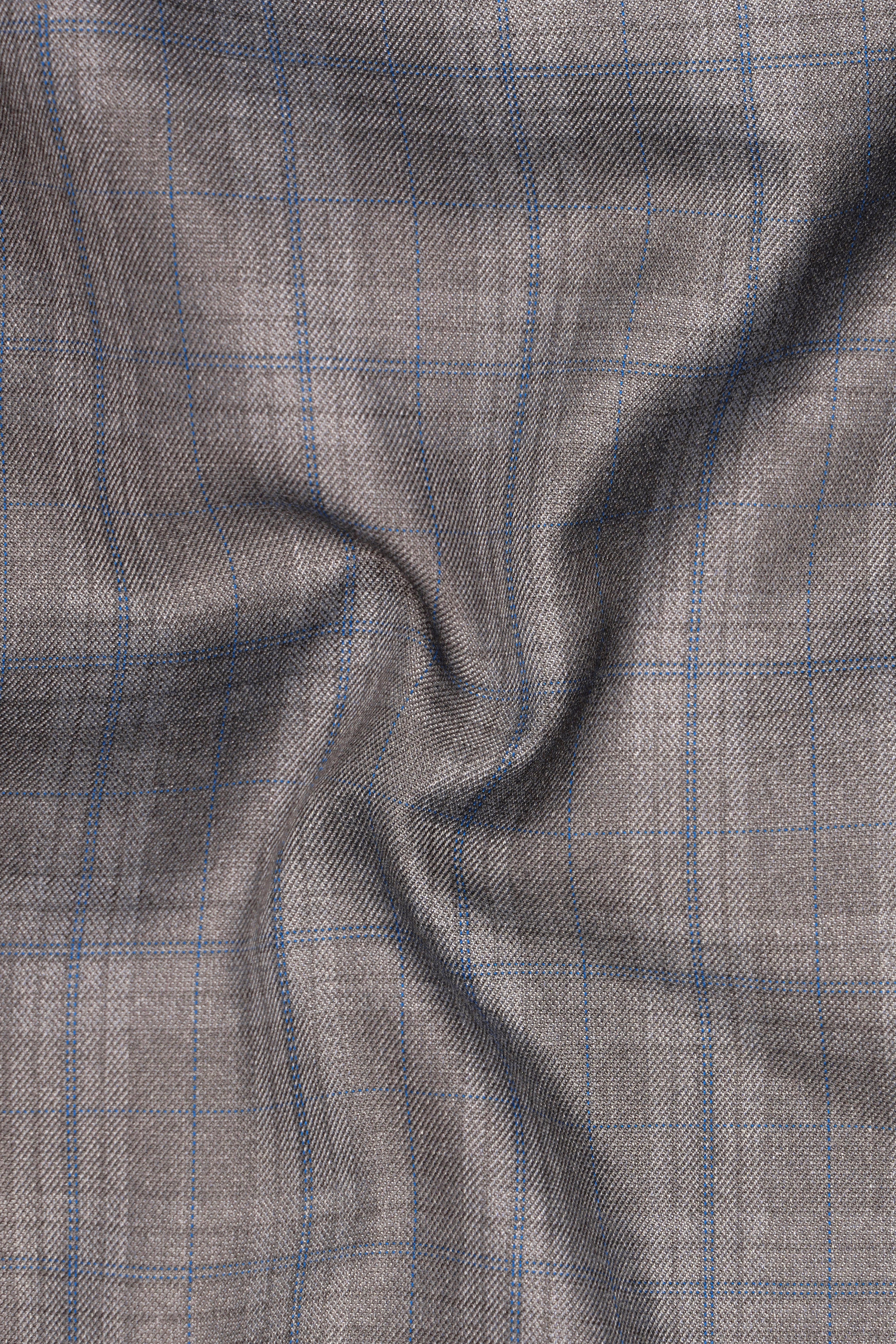 Gravel Grey Subtle Plaid Double-Breasted Wool Rich Blazer