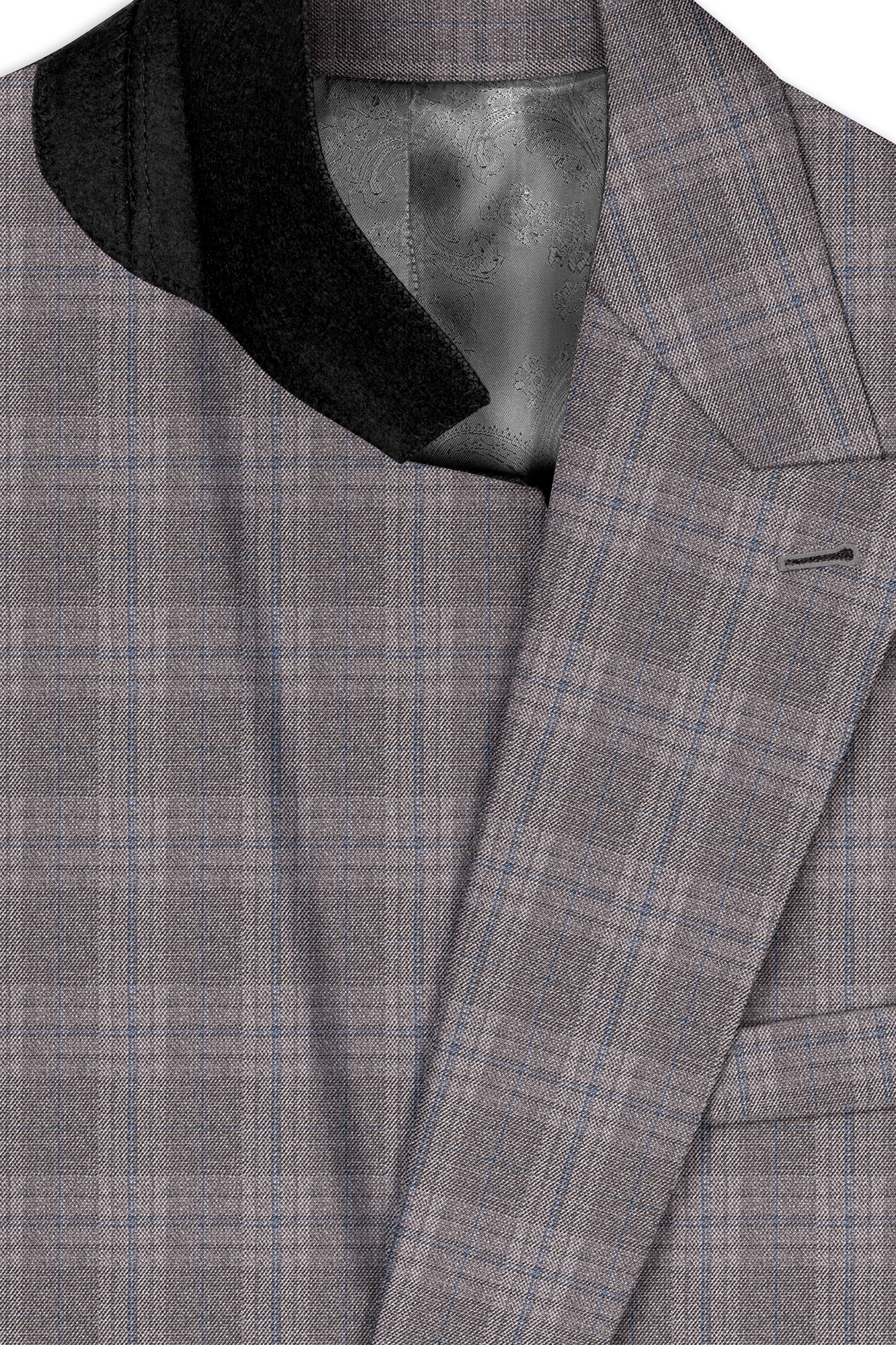 Gravel Grey Subtle Plaid Double-Breasted Wool Rich Blazer