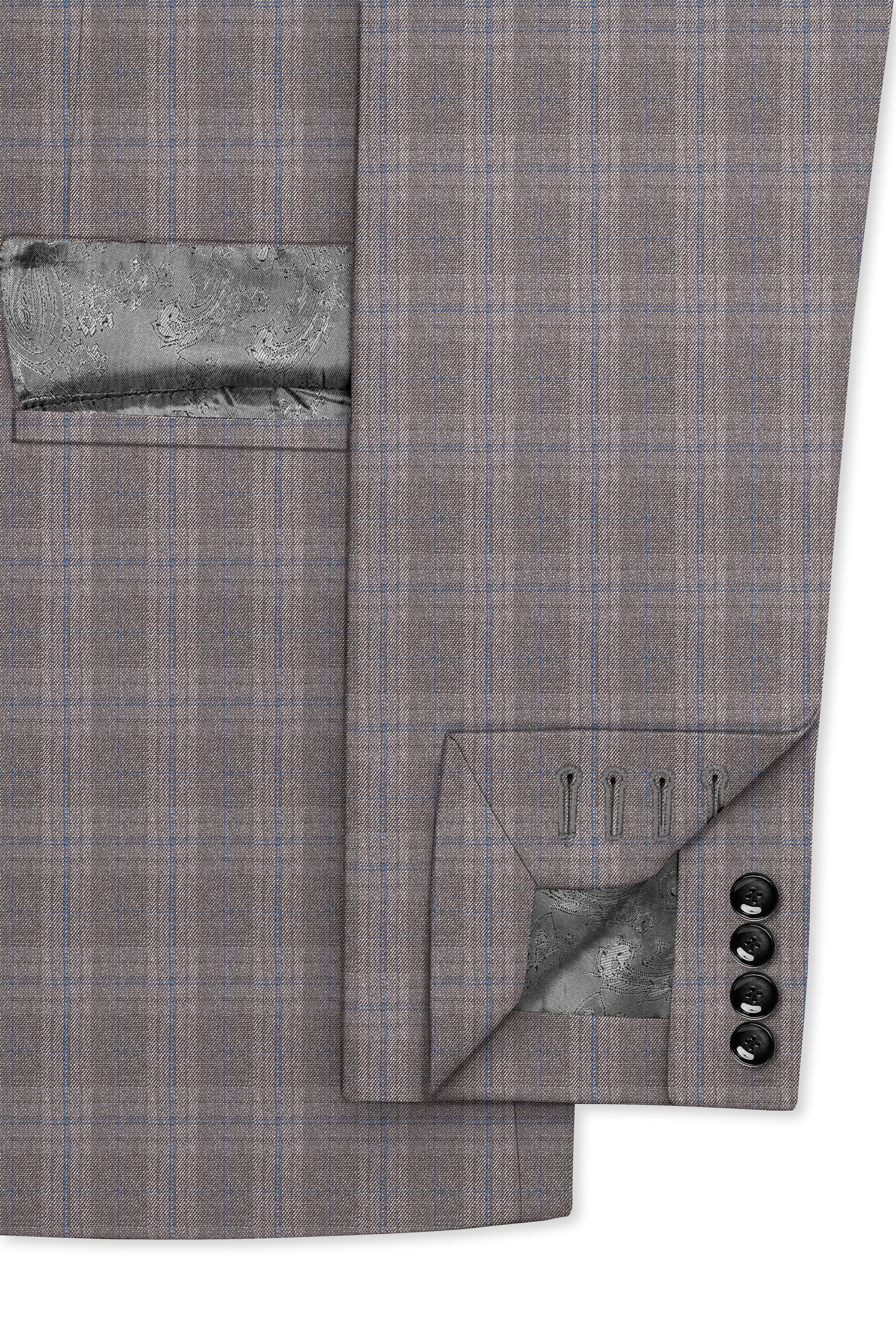 Gravel Grey Subtle Plaid Double-Breasted Wool Rich Blazer