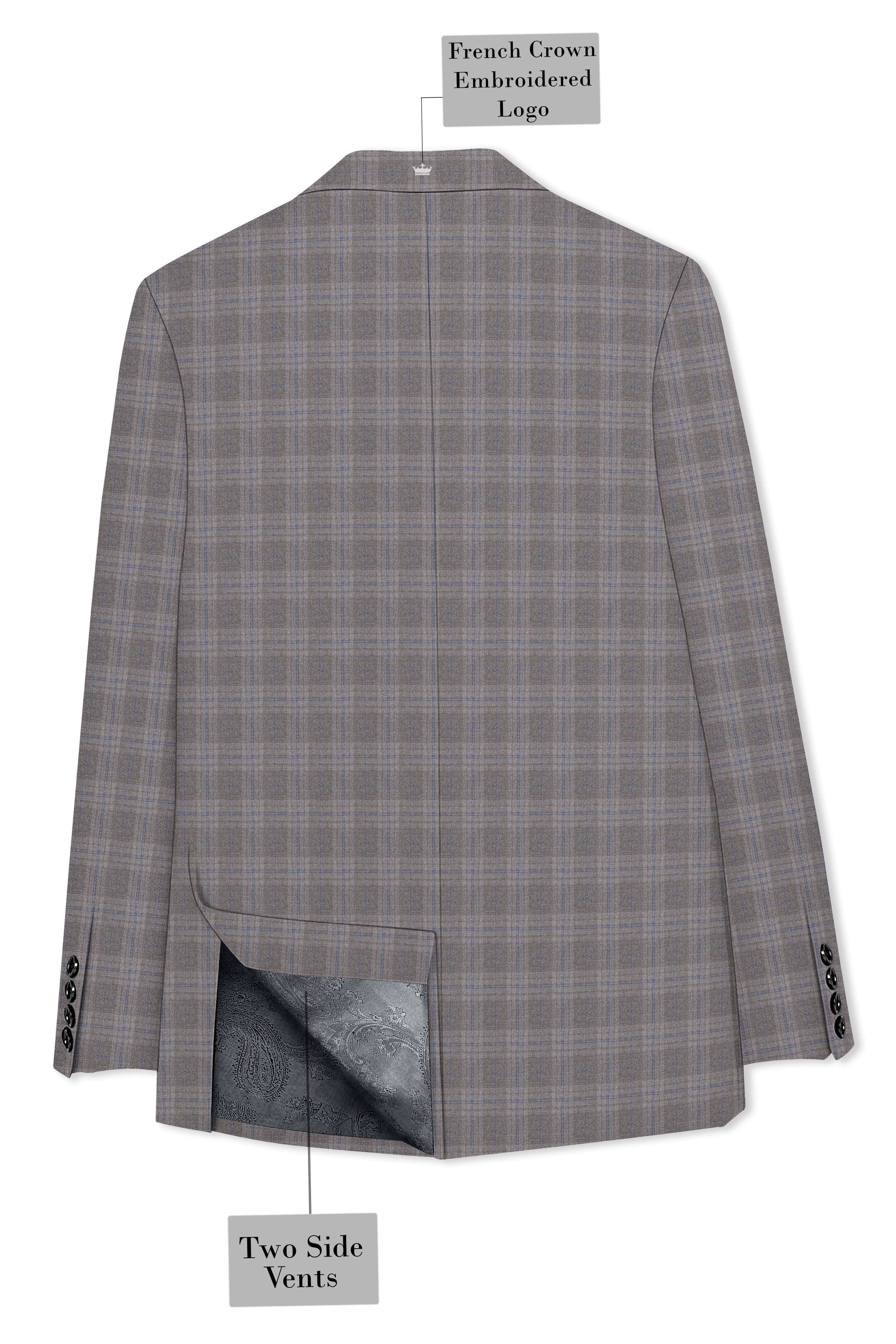 Gravel Grey Subtle Plaid Double-Breasted Wool Rich Blazer