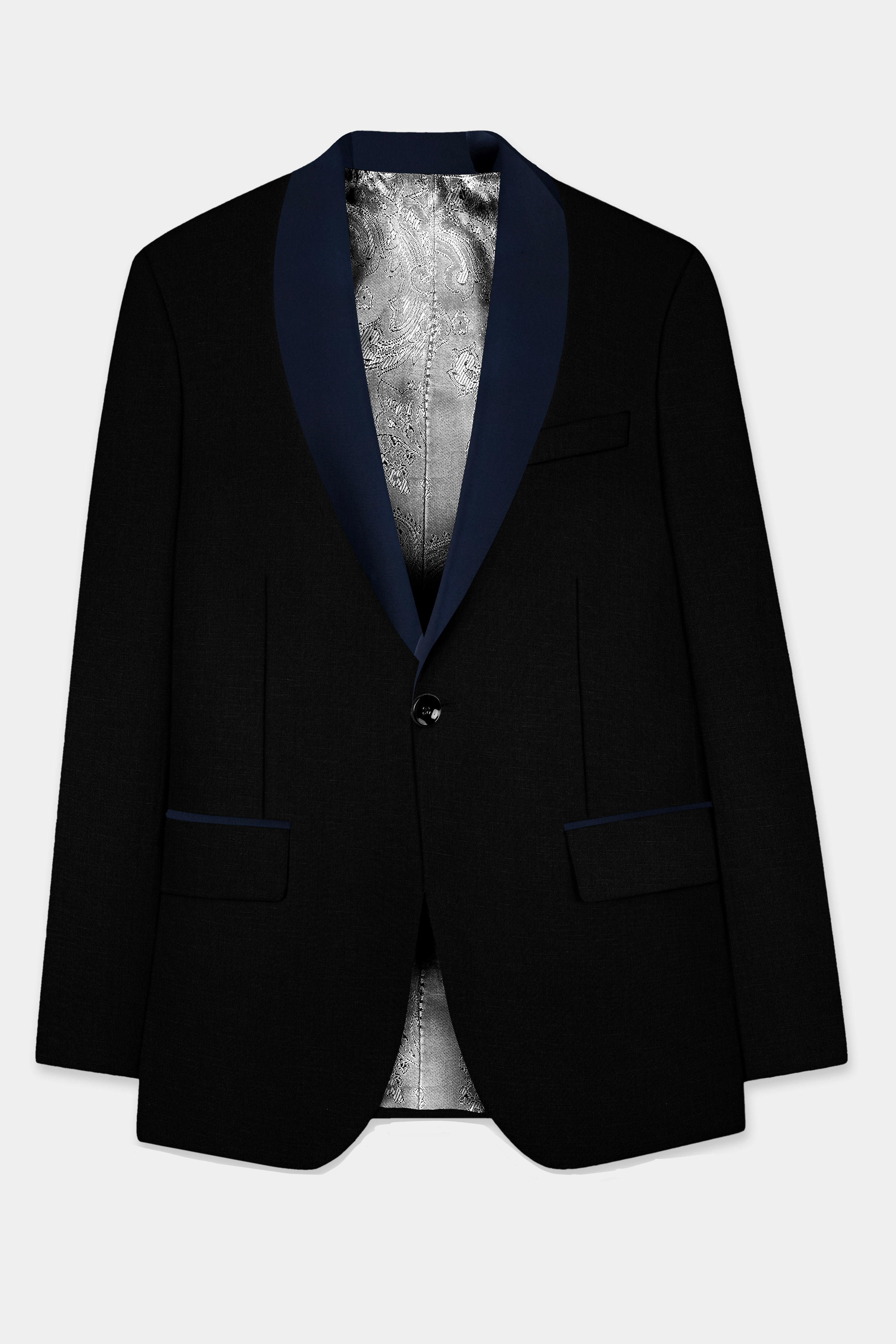 Jade Black Stretchable Subtle Sheen with Blue lapel Tuxedo Blazer