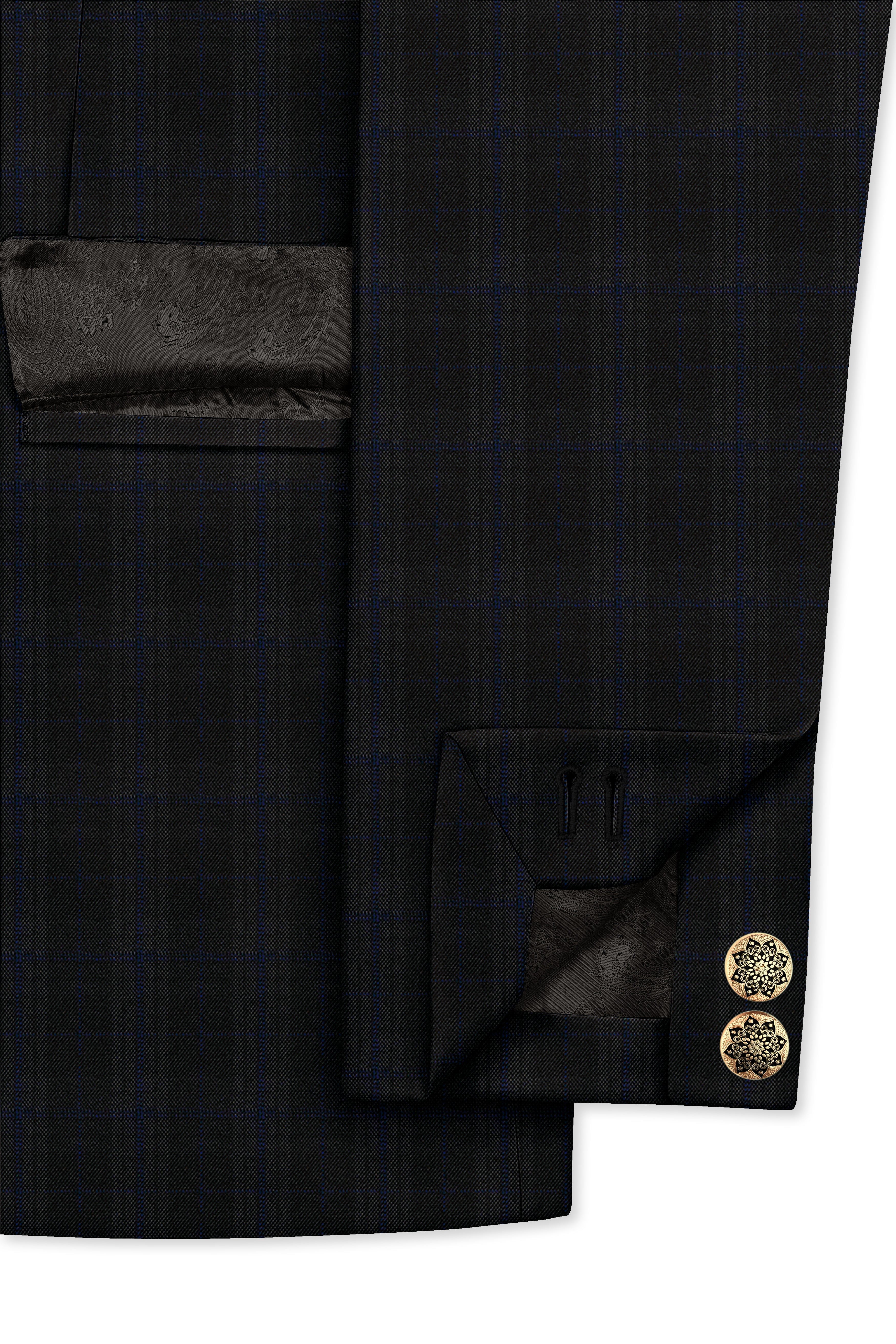 Thunder brown Plaid Cross Placket Bandhgala Wool Rich Blazer