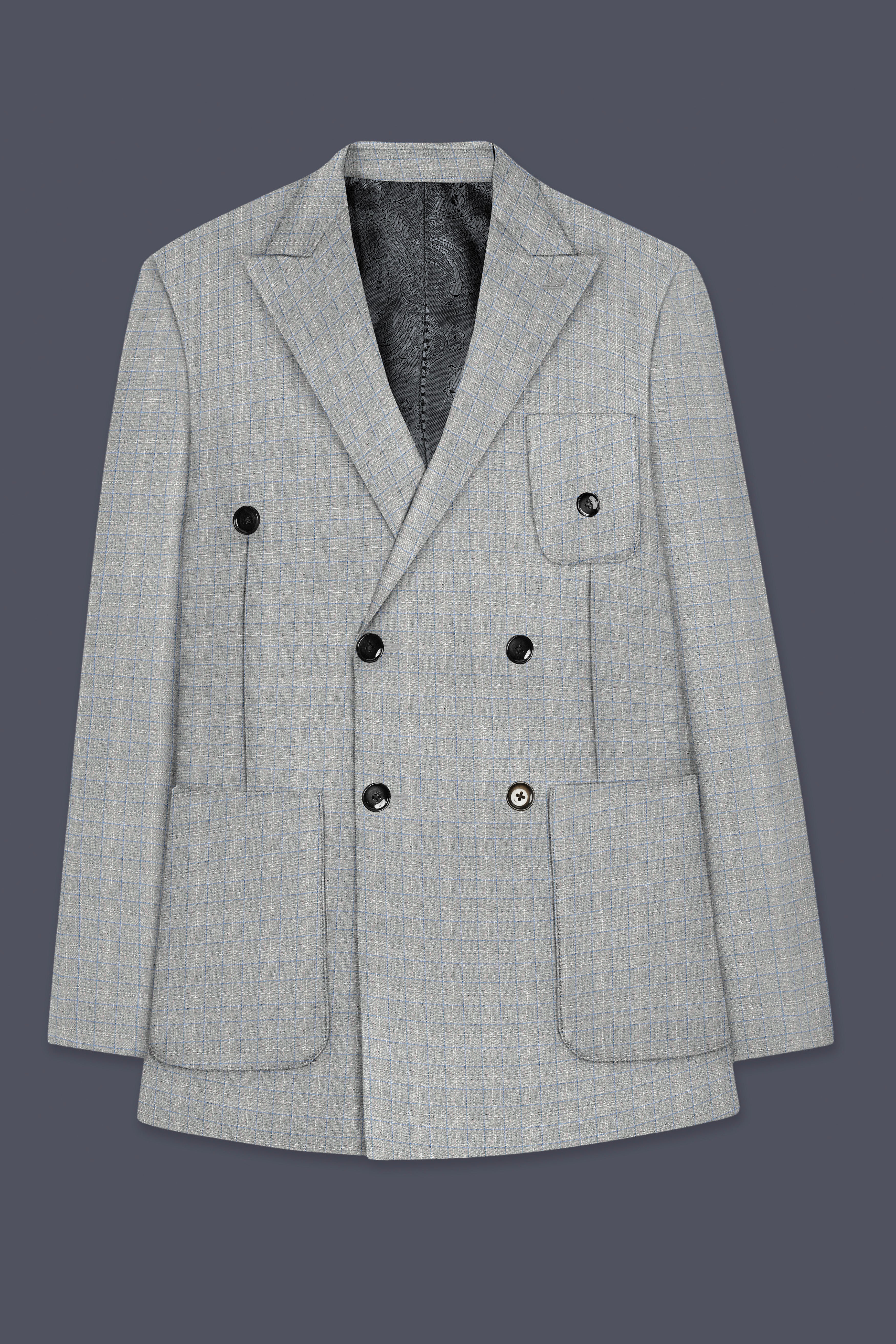 Pale Slate Plaid Double-breasted Woolrich Sports Blazer