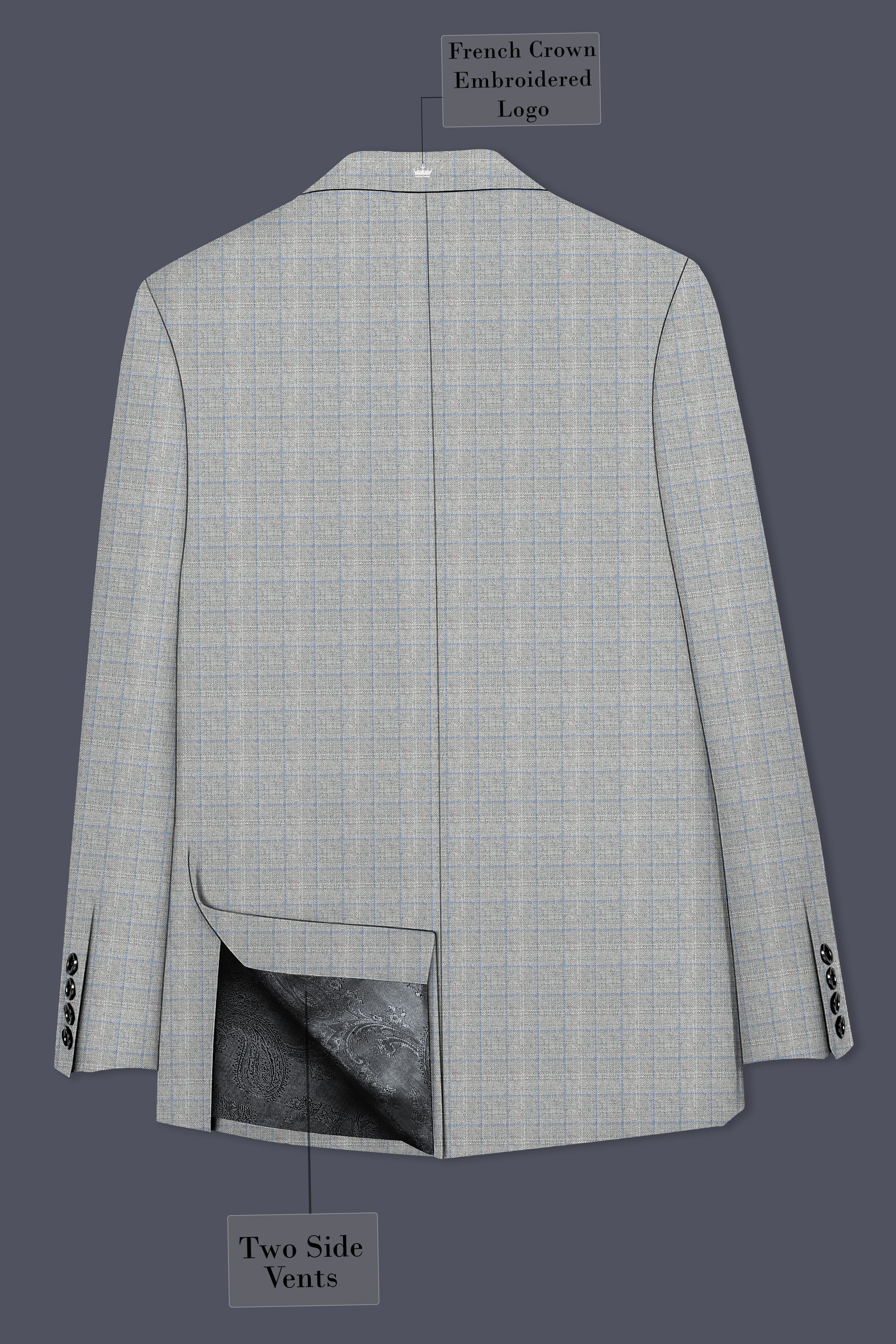 Pale Slate Plaid Double-breasted Woolrich Sports Blazer
