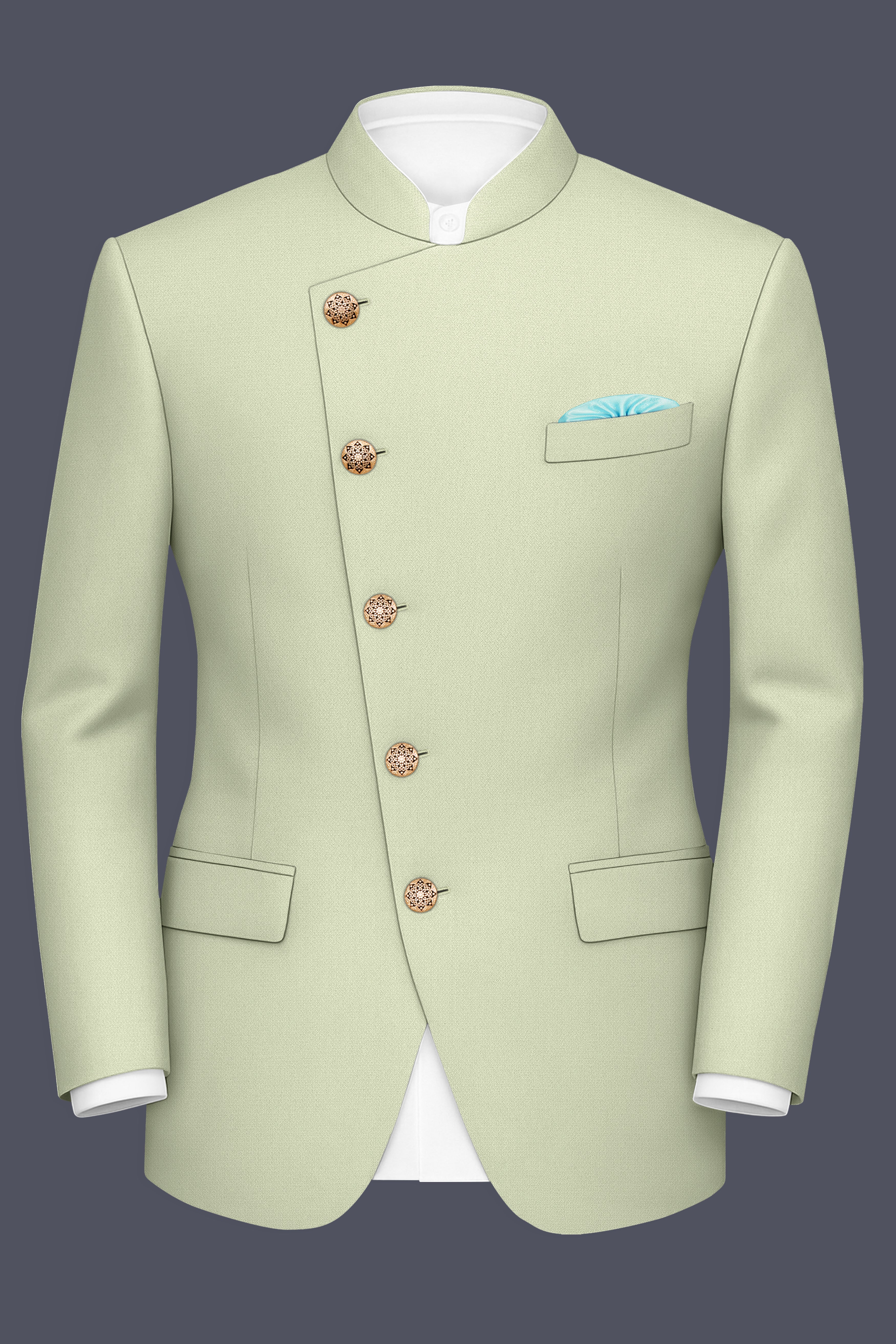 Sisal Cream Cross Placket Wool Rich Bandhgala Blazer