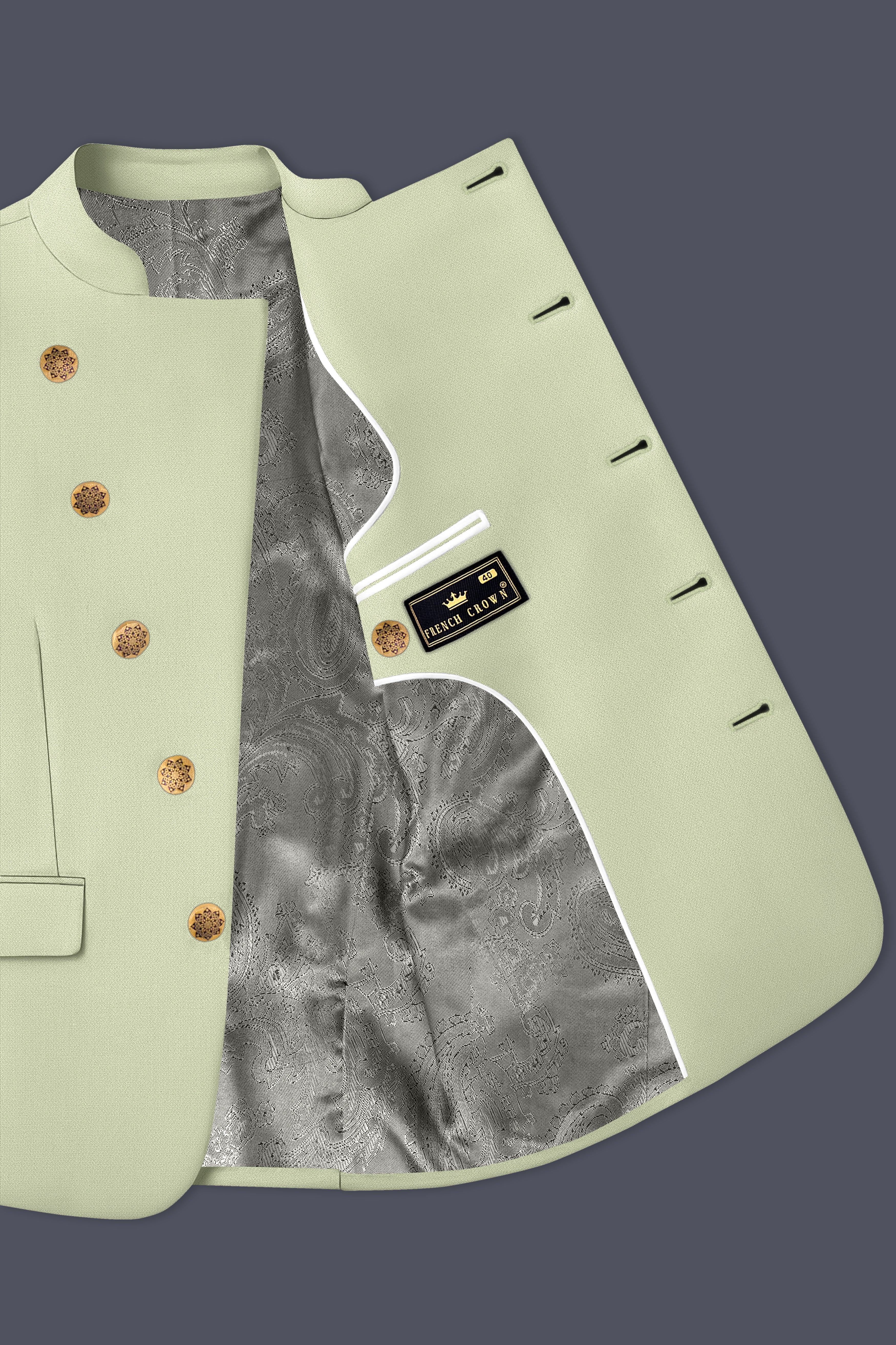 Sisal Cream Cross Placket Wool Rich Bandhgala Blazer