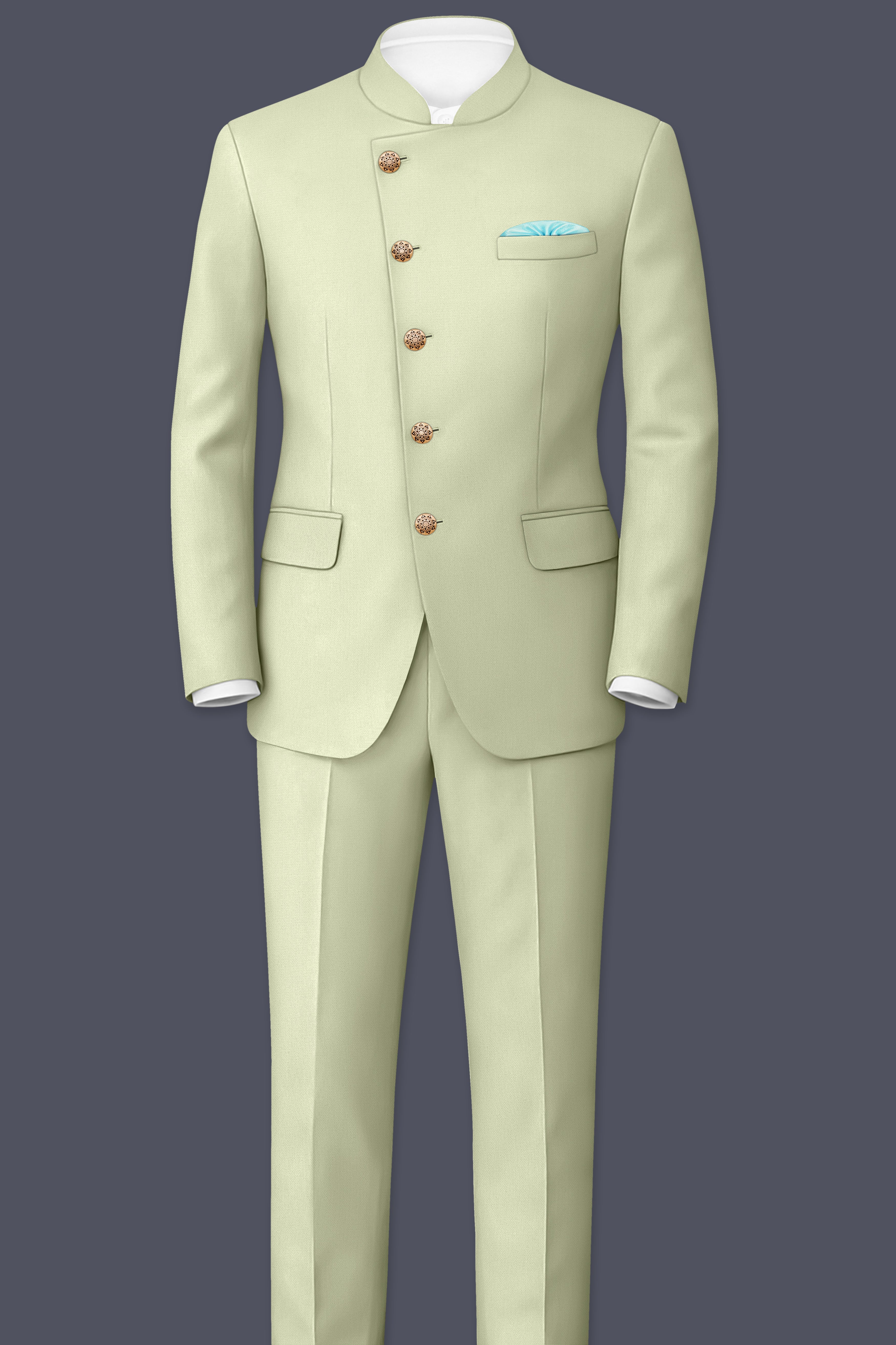 Sisal Cream Cross Placket Wool Rich Bandhgala Blazer