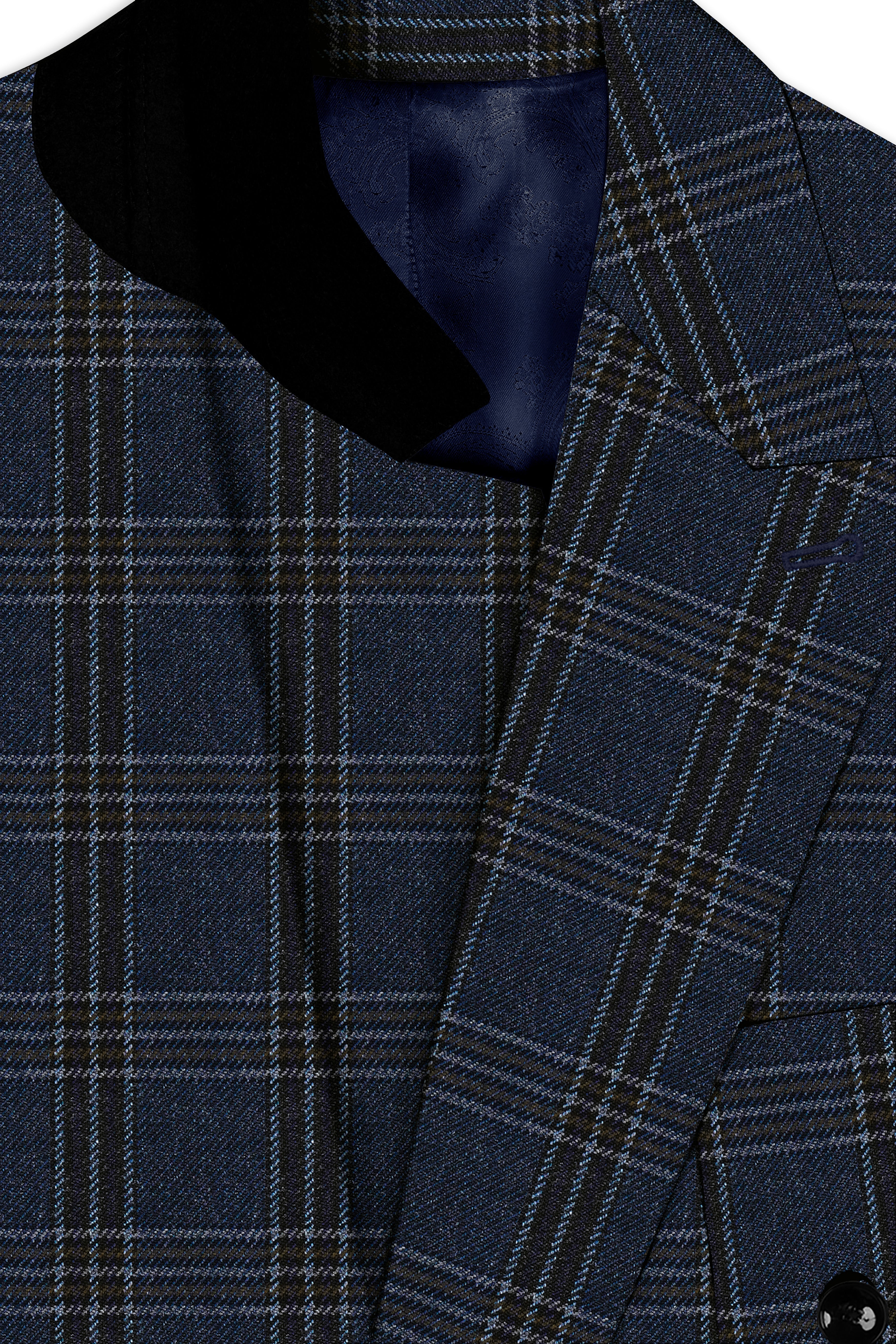 Licorice Blue Plaid heavyweight tweed Wool Rich Double Breasted Blazer