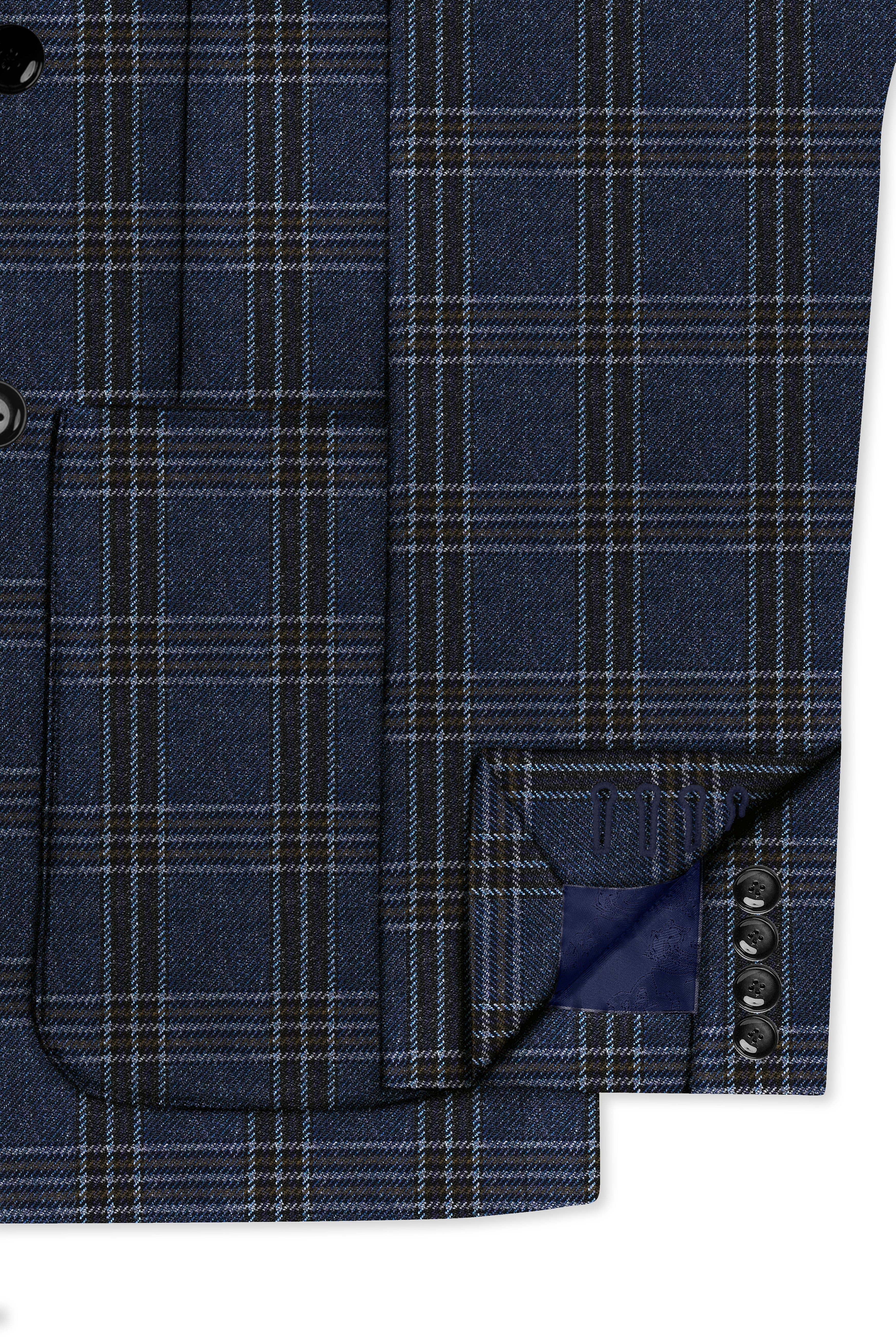 Licorice Blue Plaid heavyweight tweed Wool Rich Double Breasted Blazer