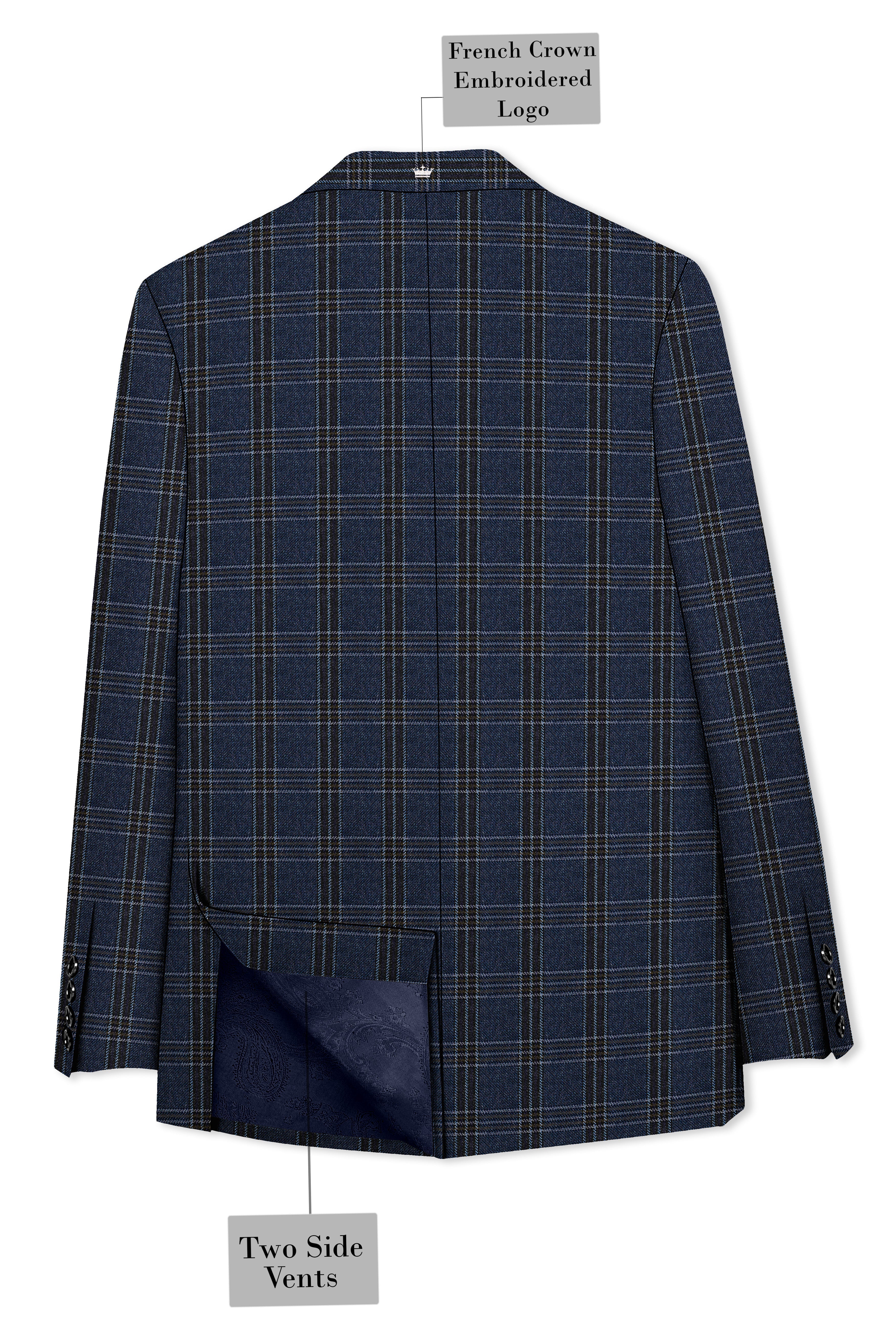 Licorice Blue Plaid heavyweight tweed Wool Rich Double Breasted Blazer