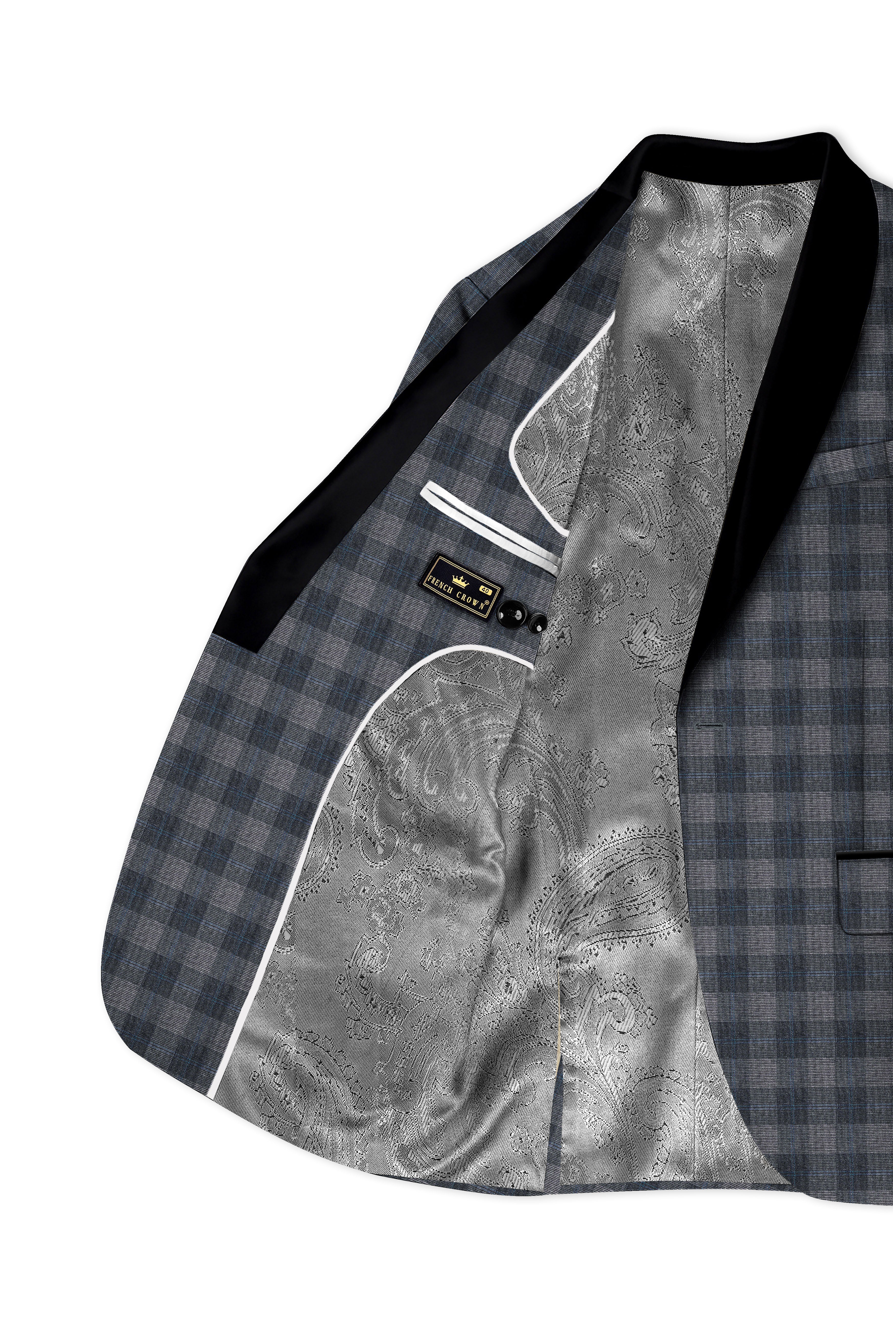 Nobel and Chicago Grey Plaid Wool Rich Tuxedo Blazer