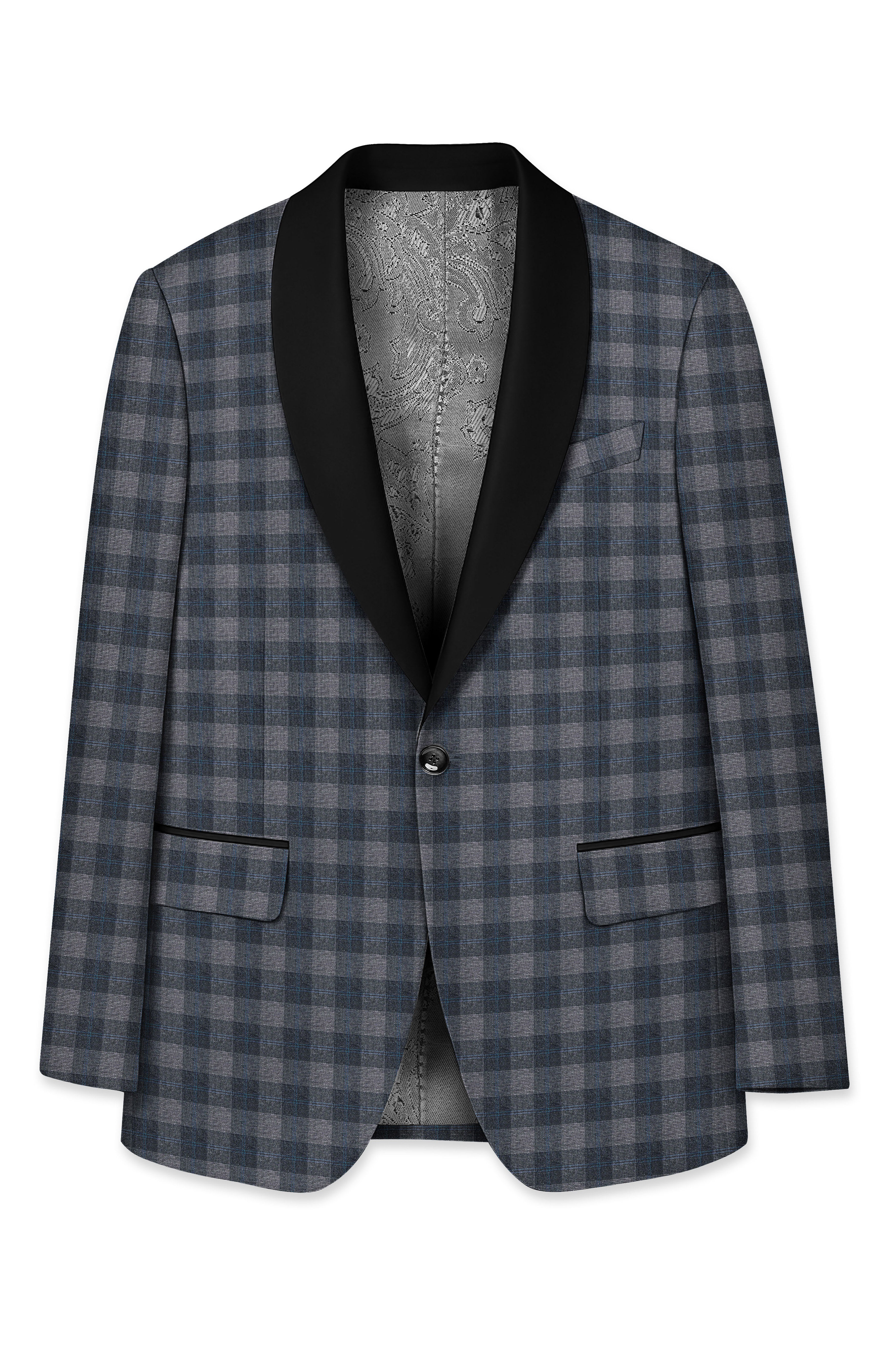 Nobel and Chicago Grey Plaid Wool Rich Tuxedo Blazer