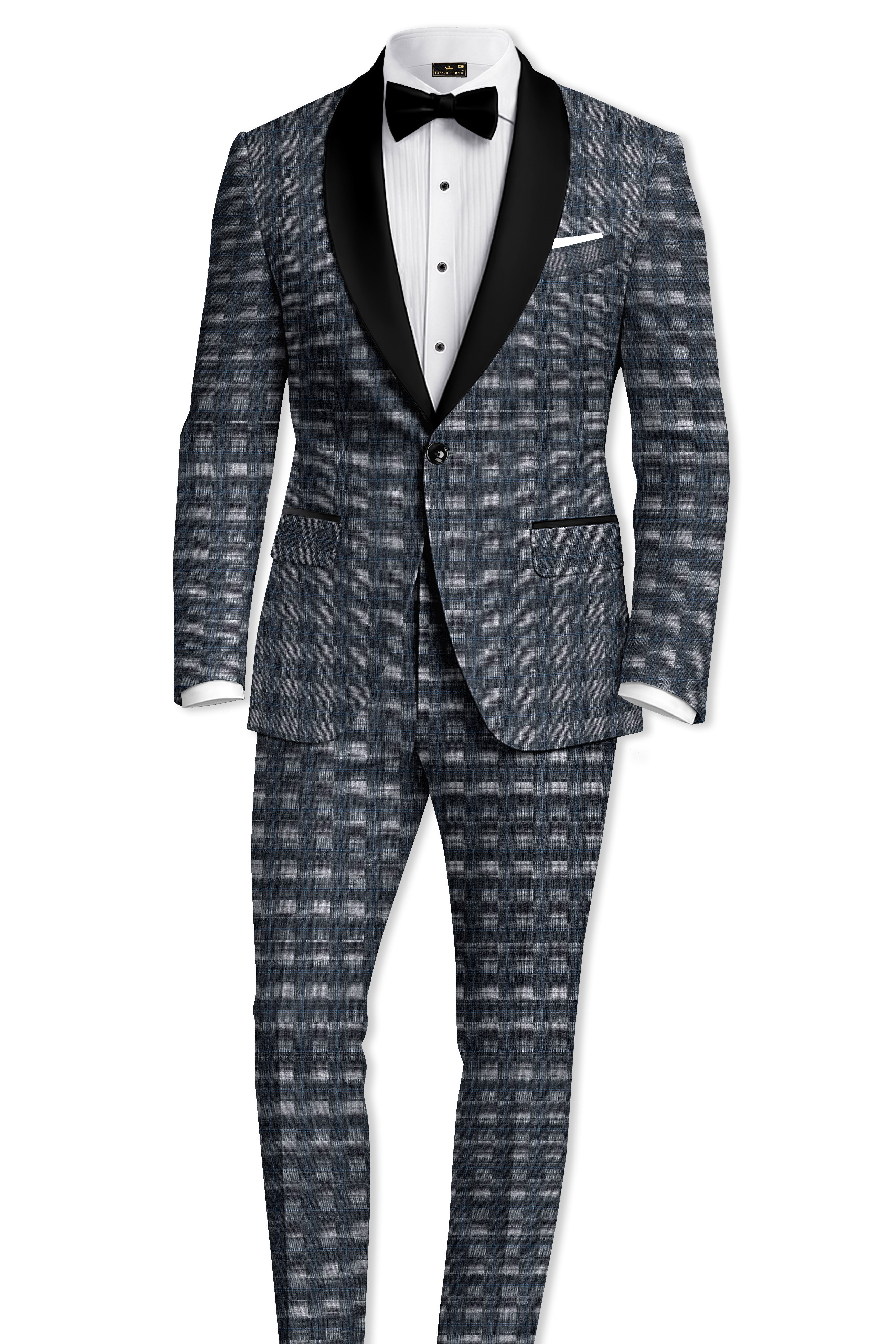 Nobel and Chicago Grey Plaid Wool Rich Tuxedo Blazer