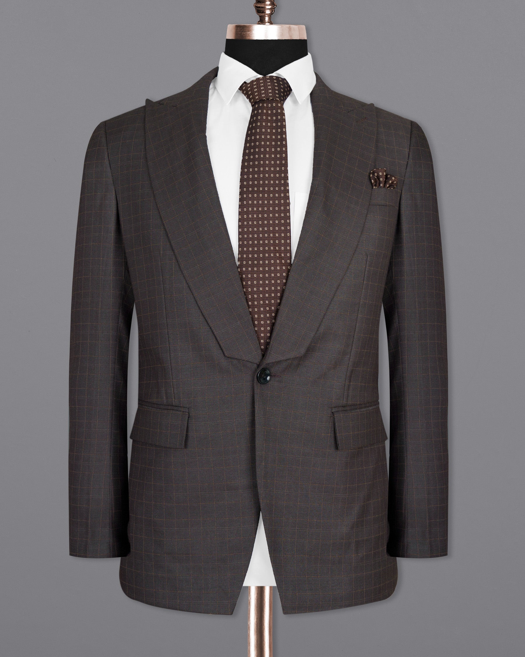 Brown Plaid Wool Rich Blazer