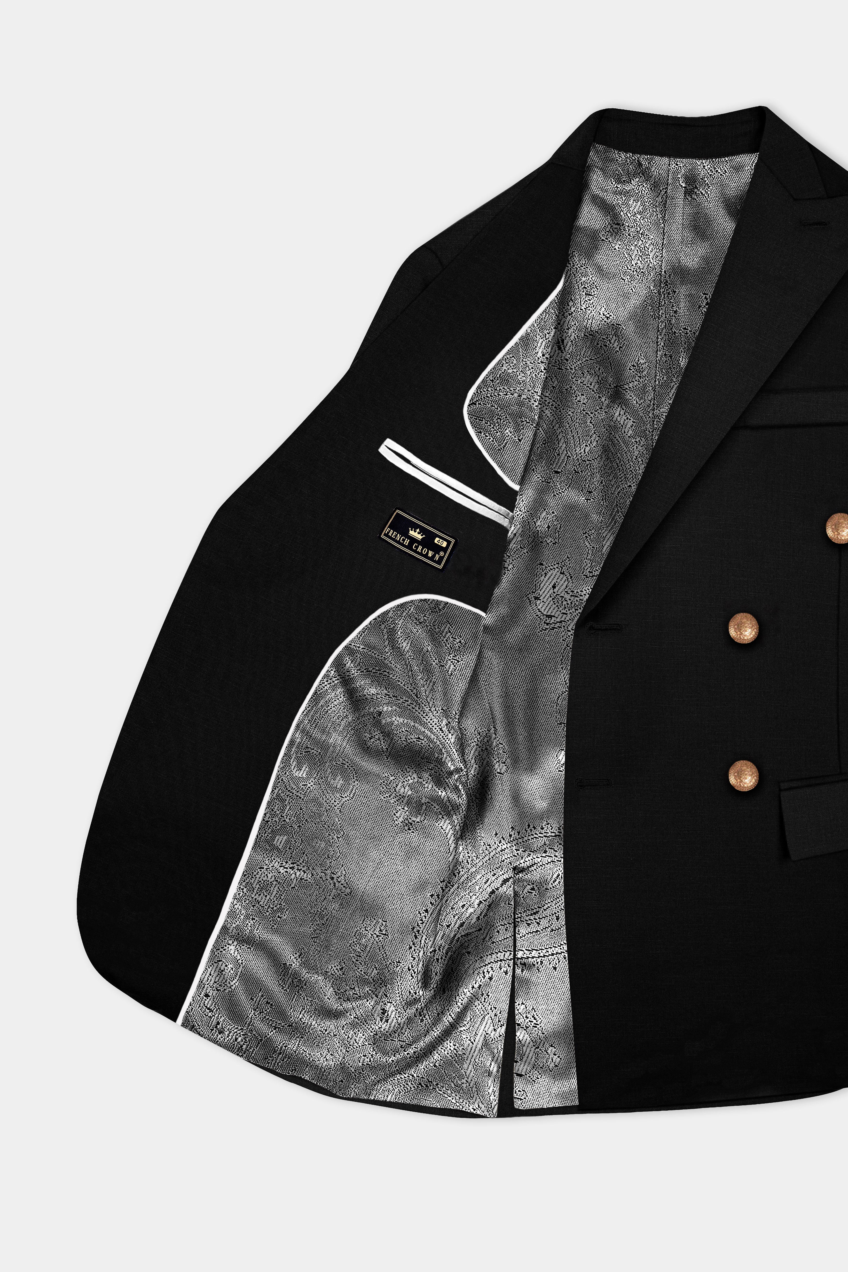Jade Black Plain-Solid Double Breasted Premium Wool-Blend Blazers