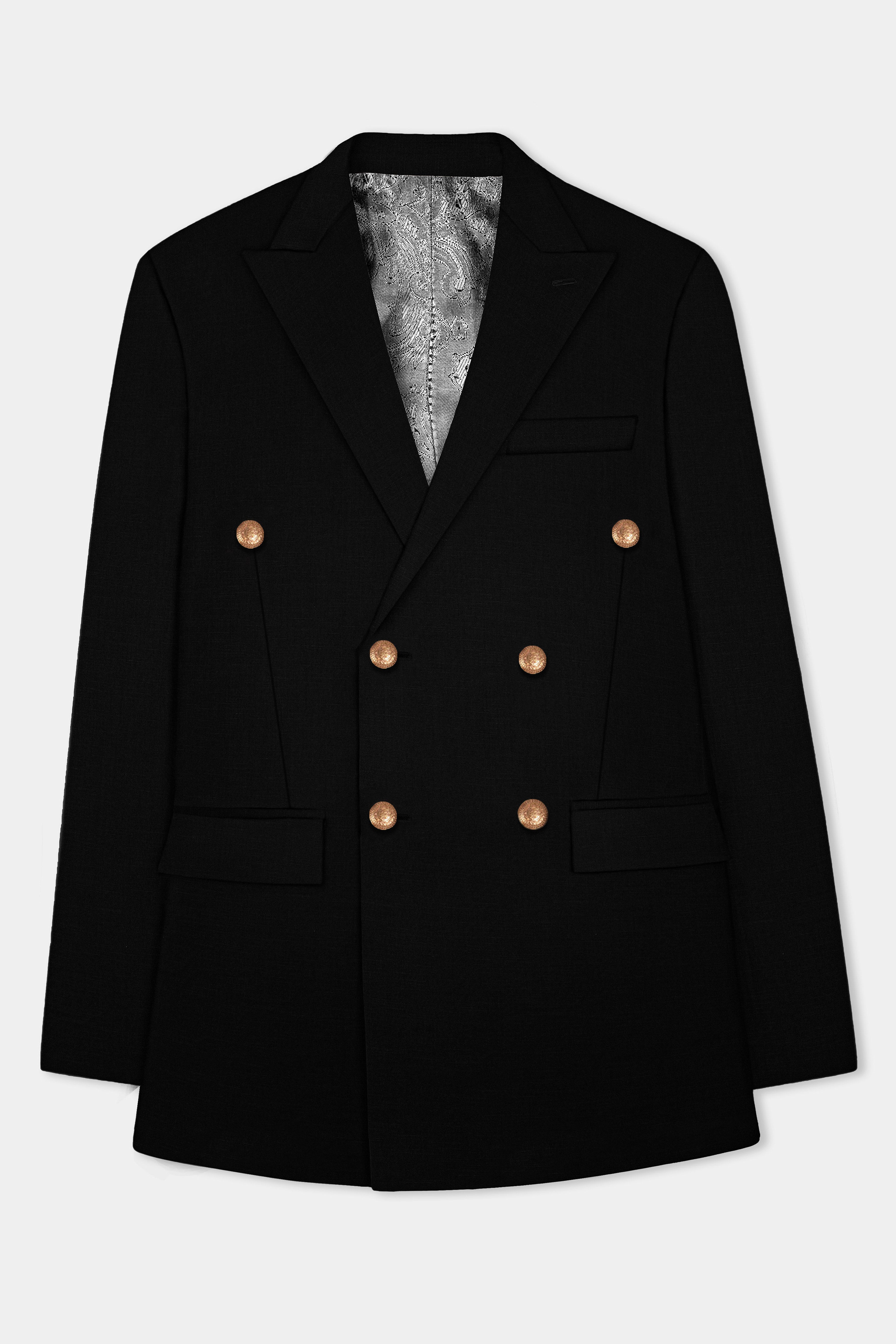Jade Black Plain-Solid Double Breasted Premium Wool-Blend Blazers