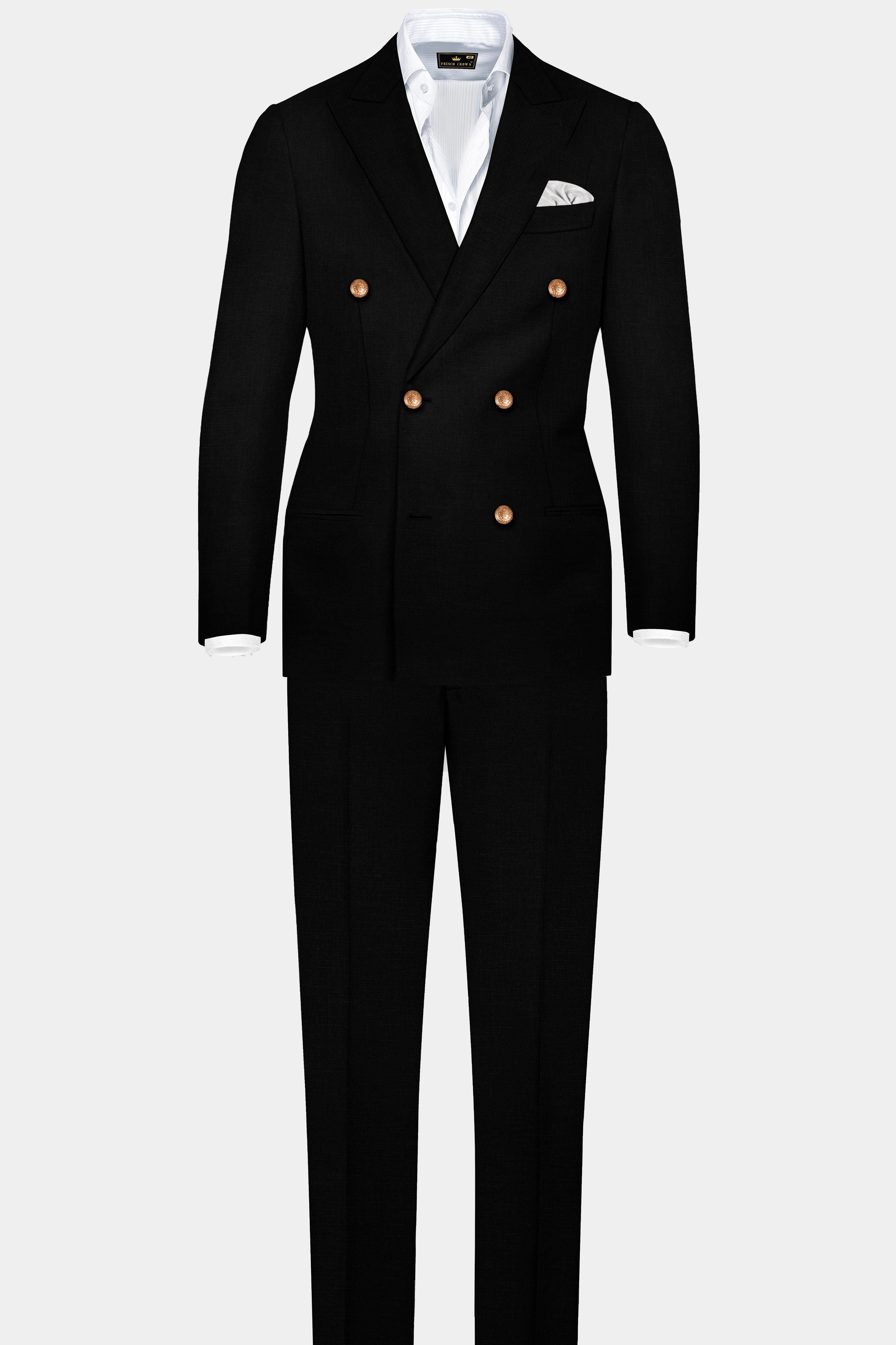 Jade Black Plain-Solid Double Breasted Premium Wool-Blend Blazers