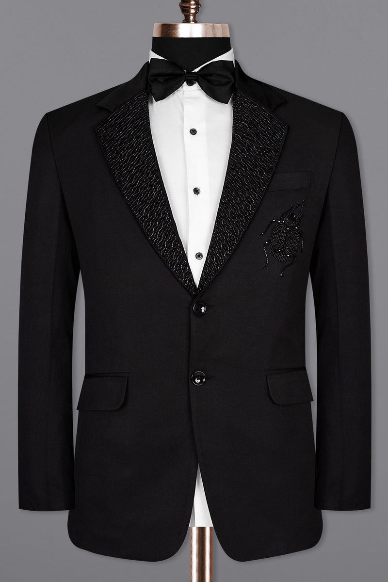 JADE BLACK SUBTLE SHEEN LADYBIRD PATTERNED WOOL RICH TUXEDO BLAZER