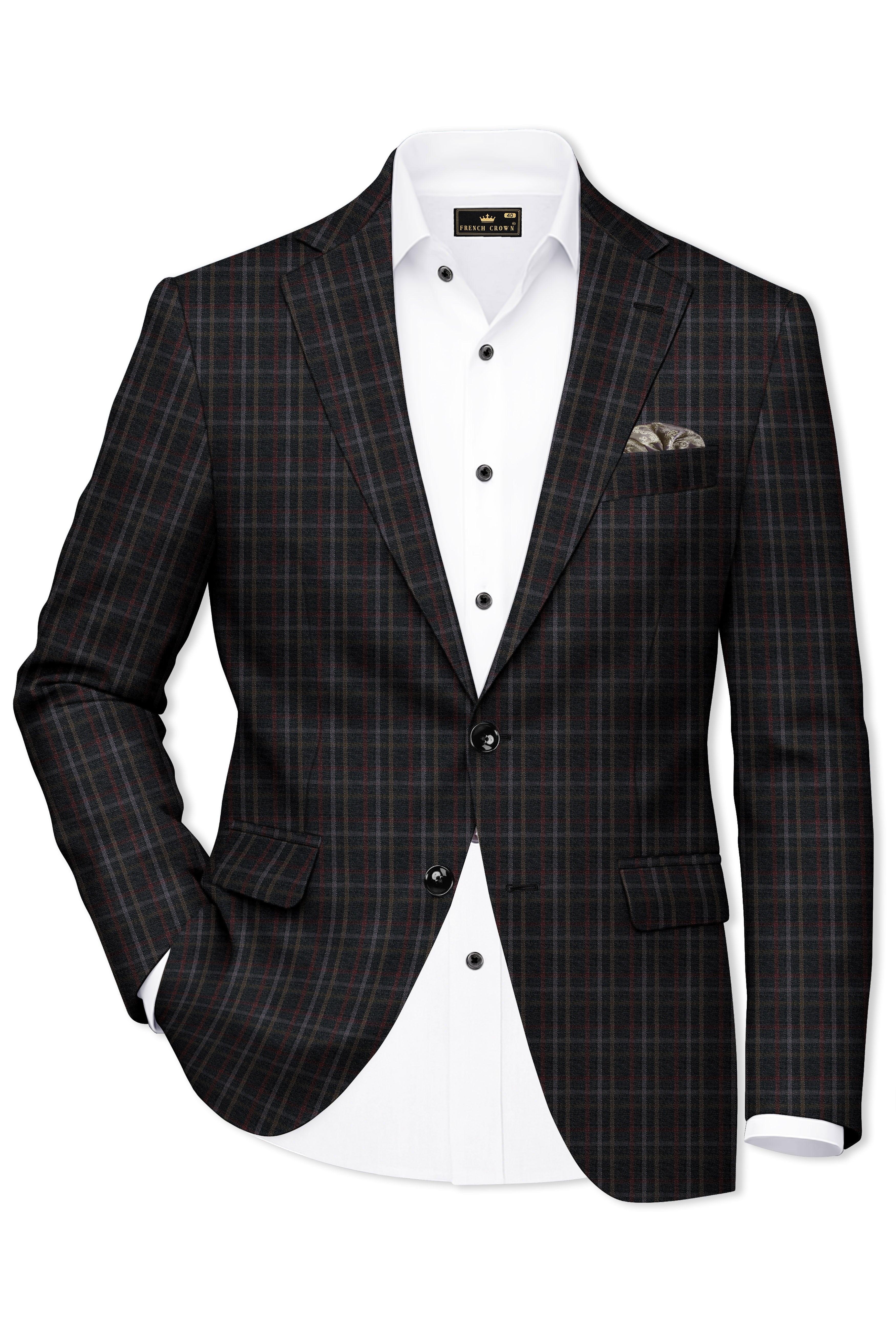 Zeus Black Plaid Wool Rich Blazer