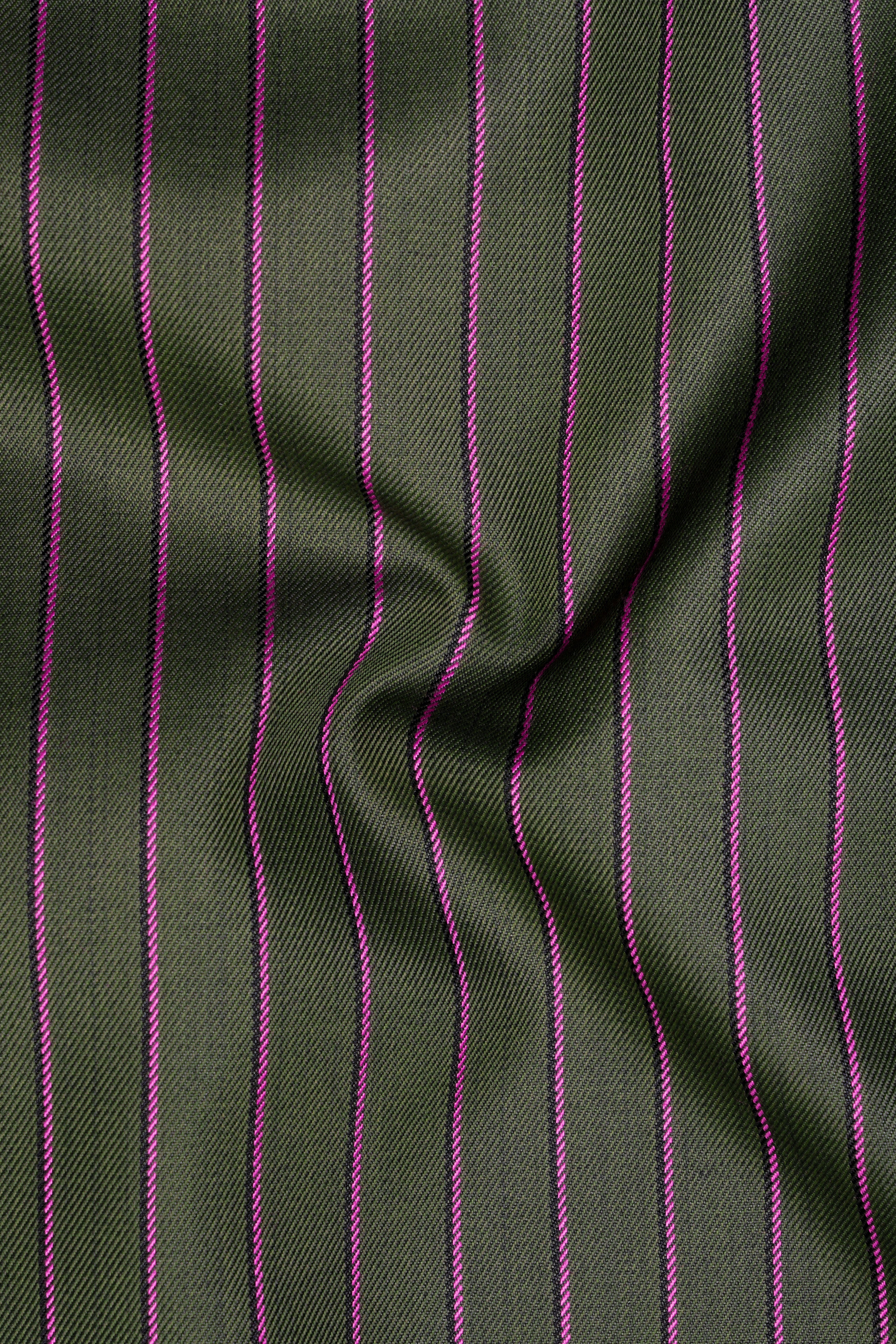 Kelp Green Woolrich Striped Cross Placket Bandhgala Blazer