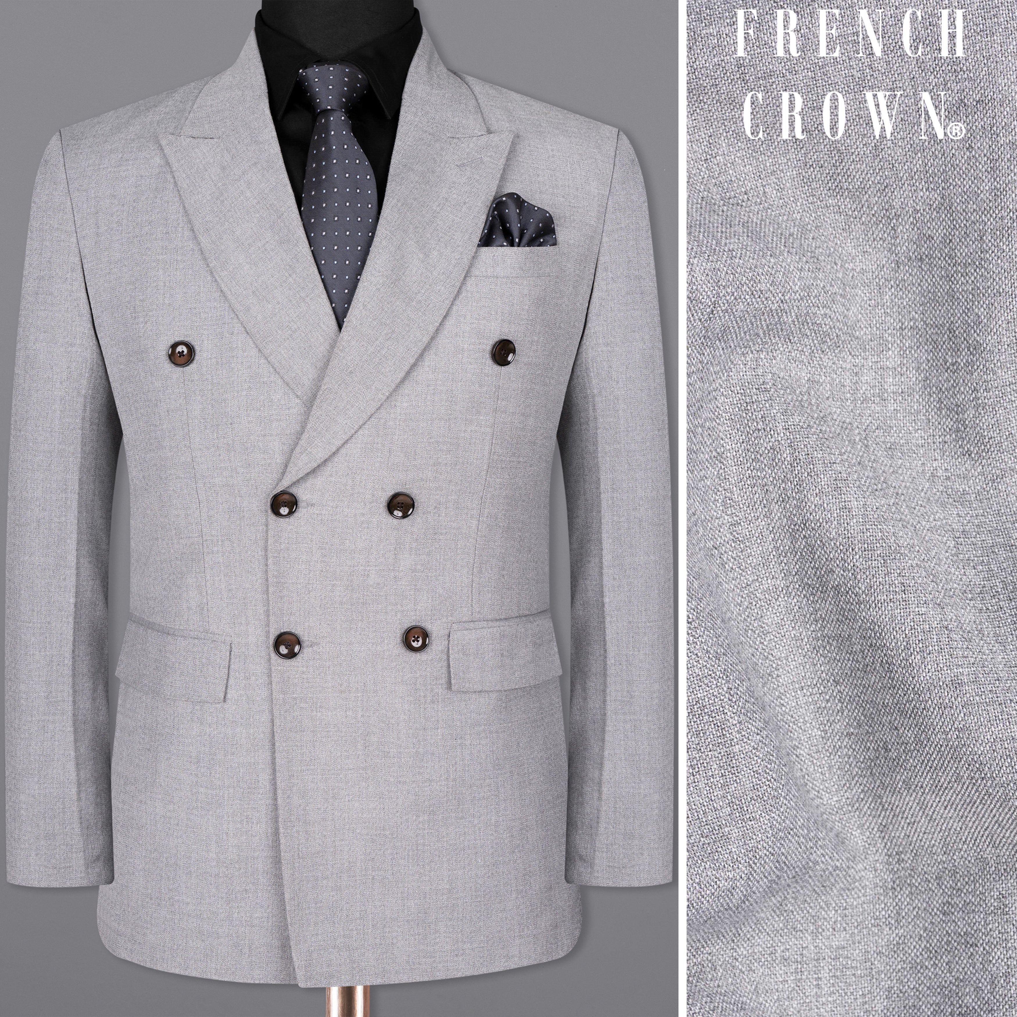 Silver Sand Grey Textured Double Breasted Premium Wool Blend