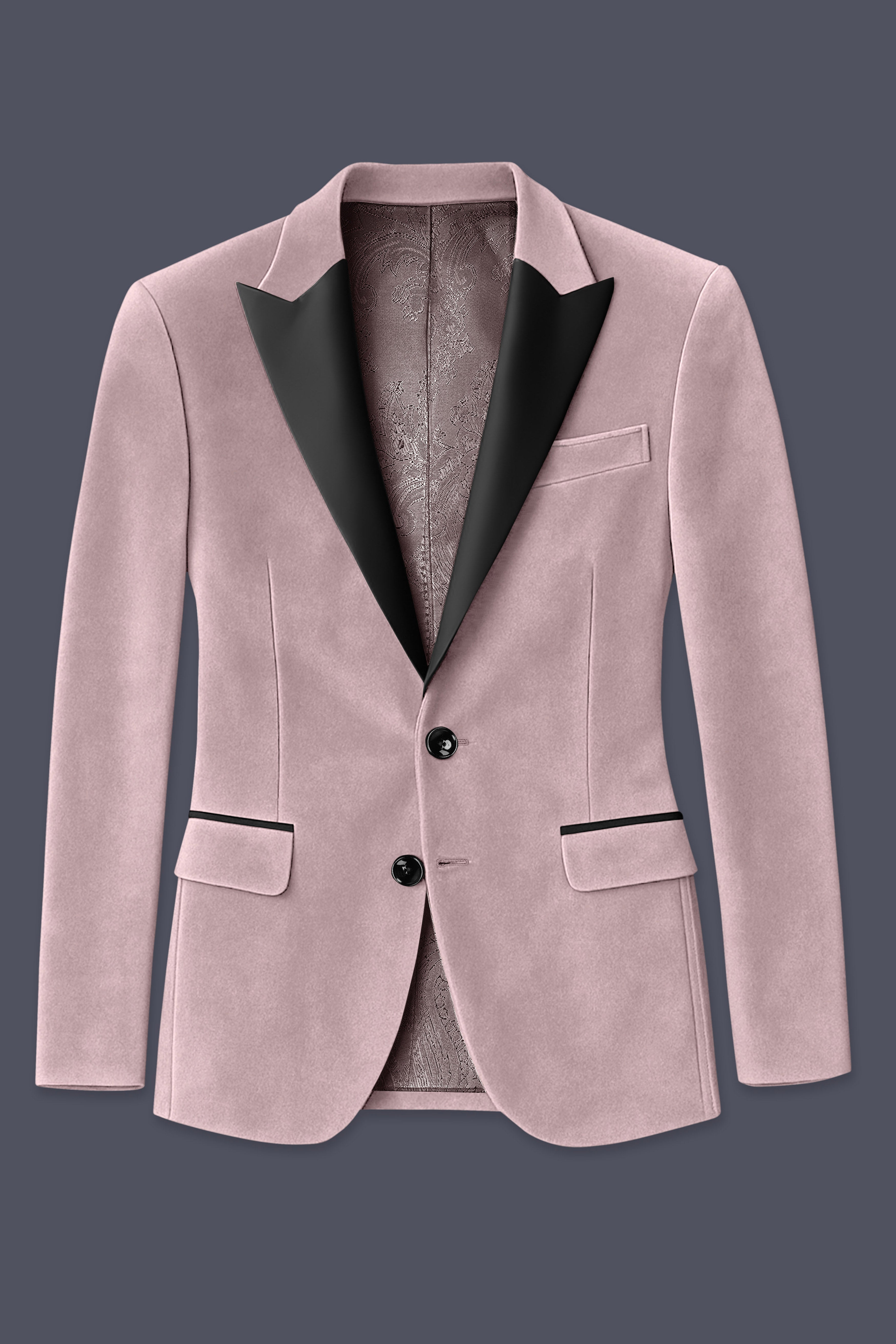 Rosvoro-Calming Pink Velvet Peak Lapel Tuxedo Blazer