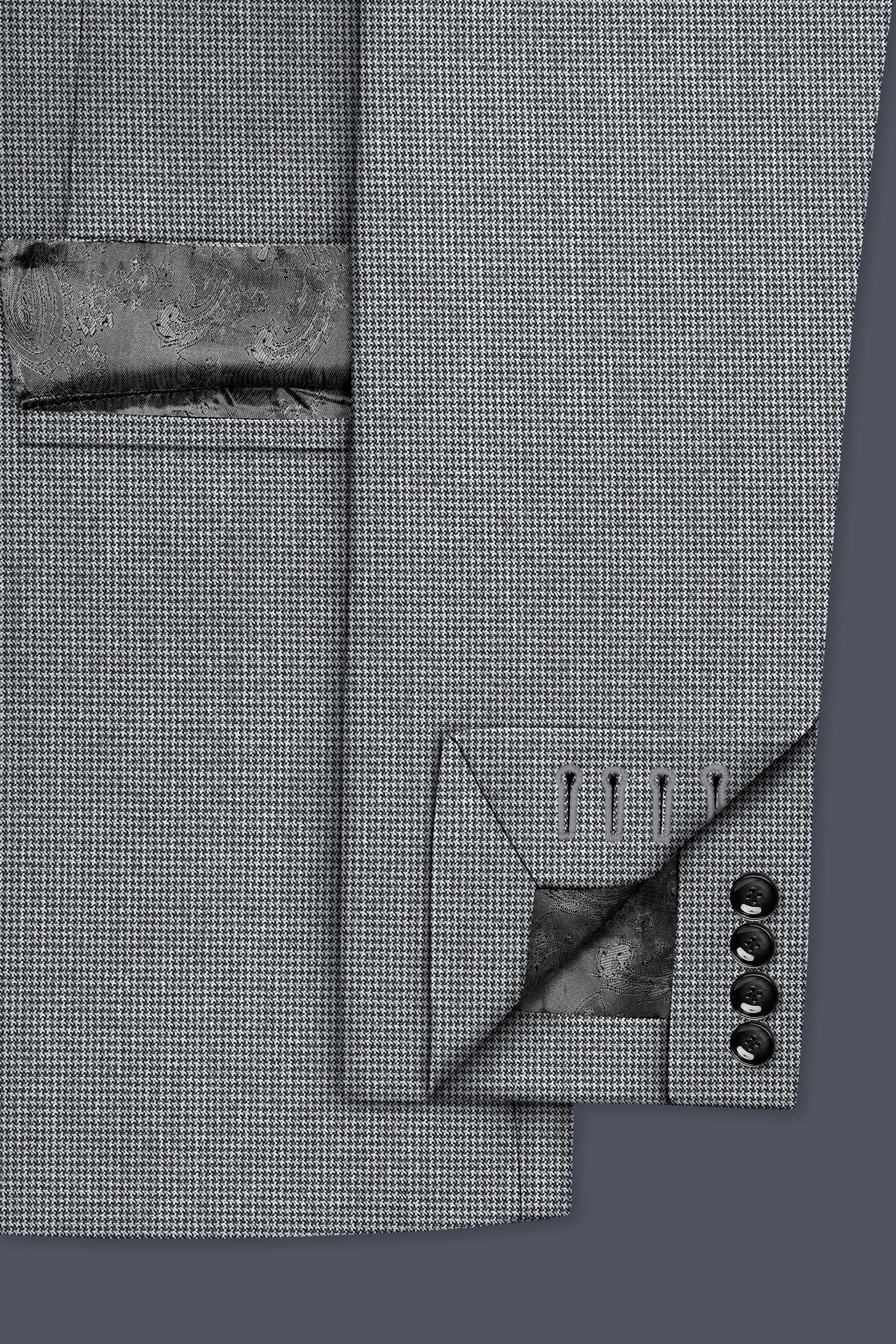 Mountain Mist Gray Houndstooth Wool Rich Double Breasted Blazer