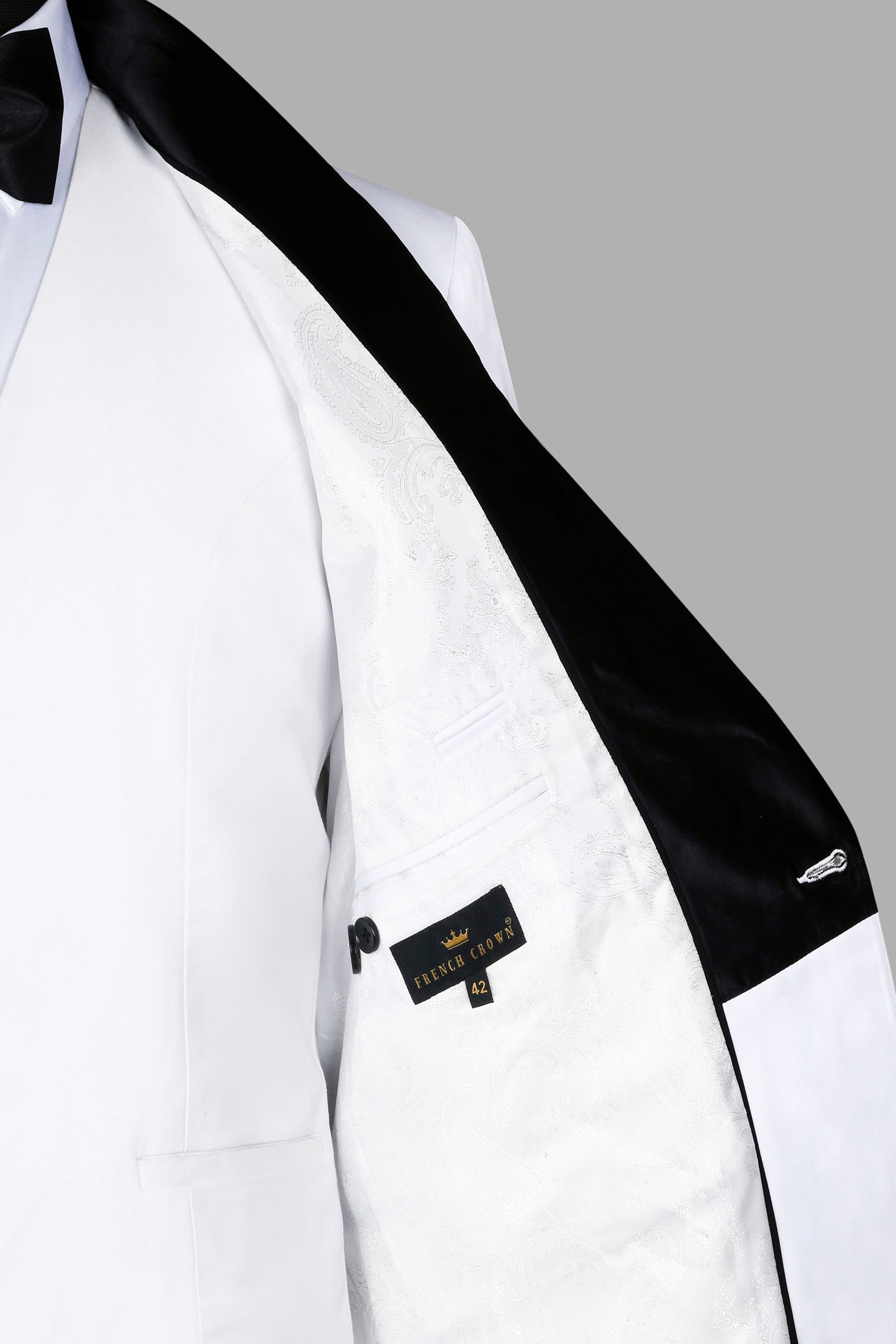 Bright White Textured Premium Wool Blend Wedding Tuxedo Blazer For