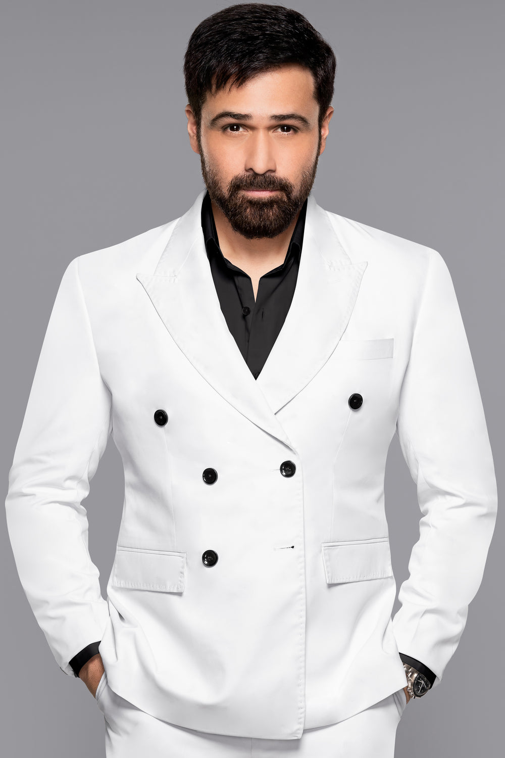 BRIGHT WHITE SUBTLE SHEEN DOUBLE BREASTED BLAZER