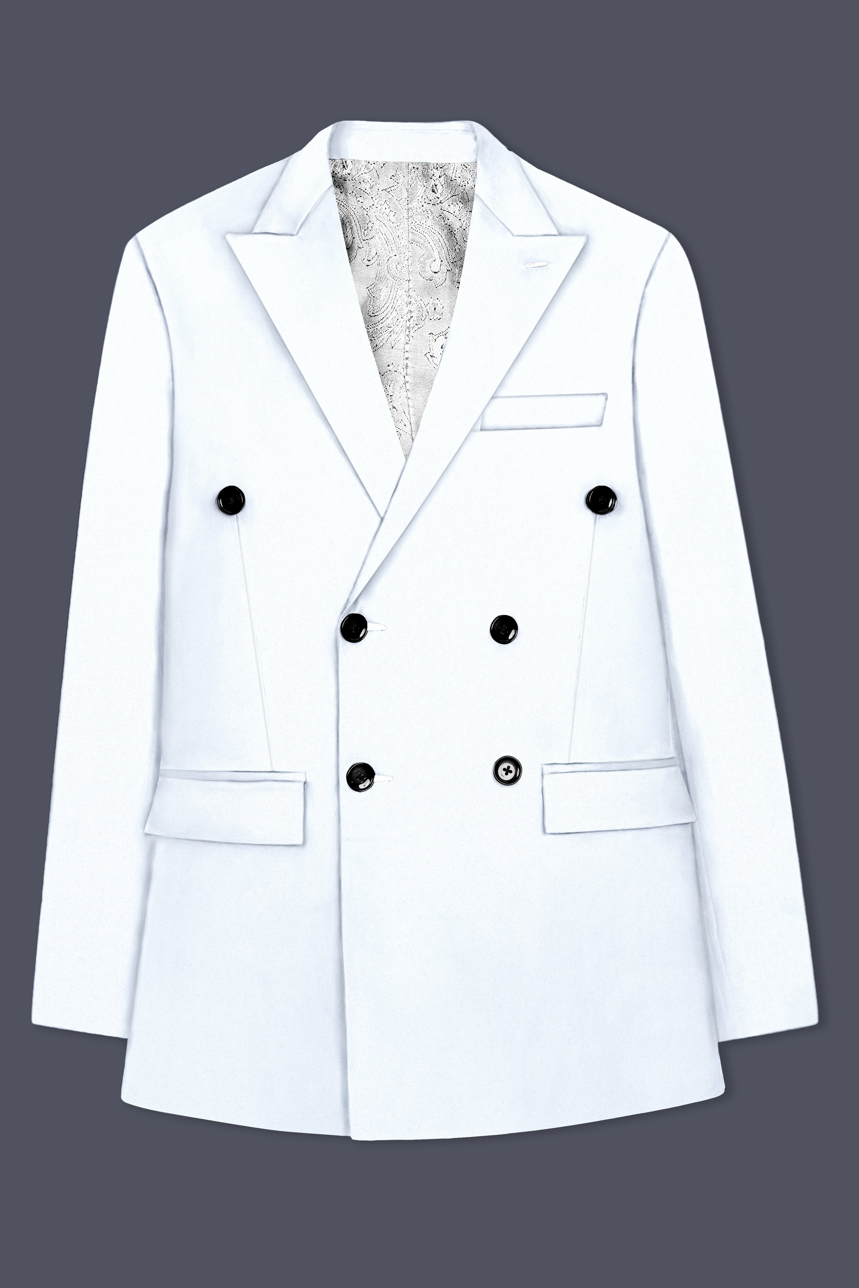 Bright White Stretchable Subtle Sheen Double Breasted Blazer