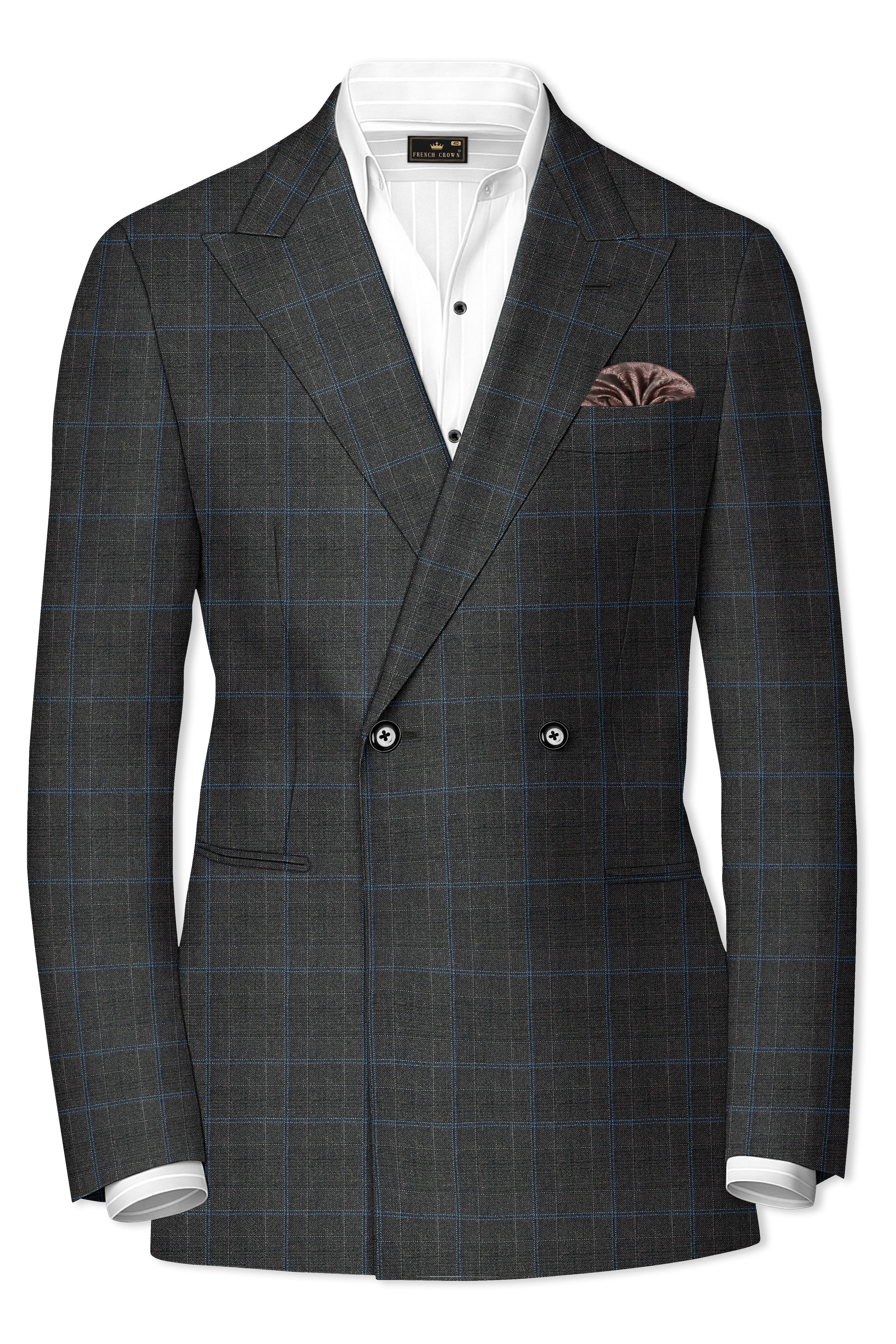 Cape Cod Gray Super fine Checkered Double Breasted Wool Rich Blazer