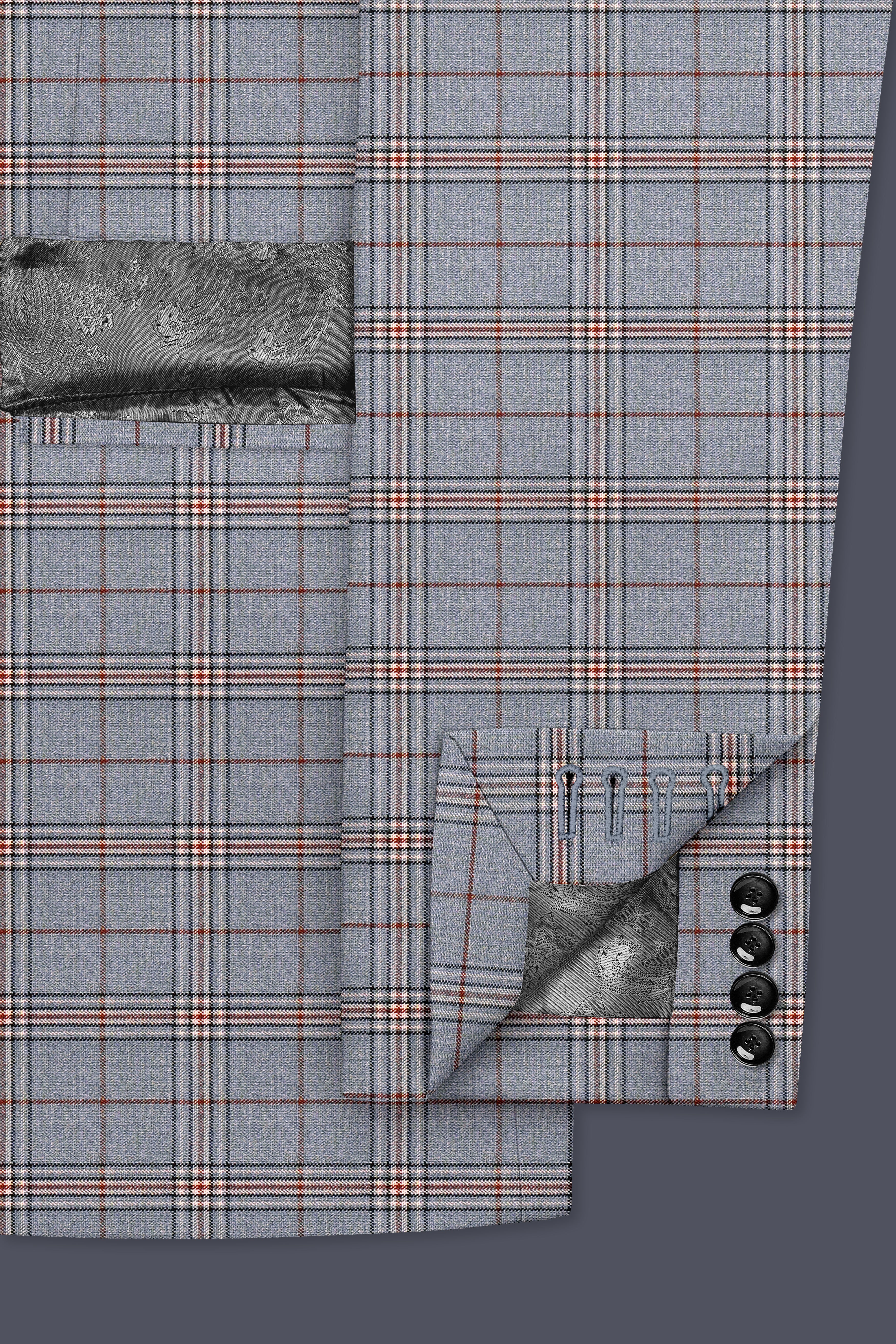 Chicago Gray Super fine Plaid Double Breasted Wool Rich Blazer