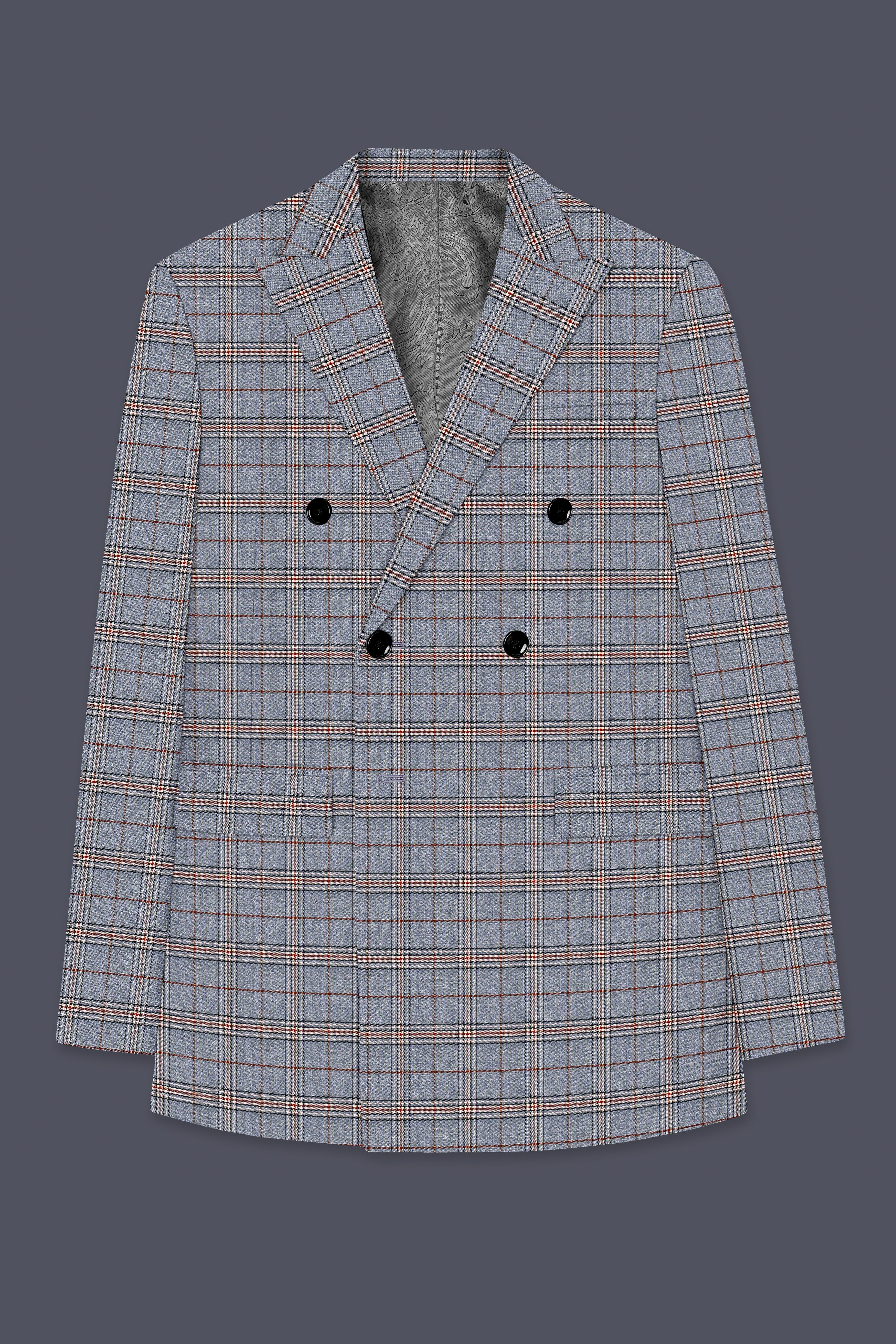 Chicago Gray Super fine Plaid Double Breasted Wool Rich Blazer
