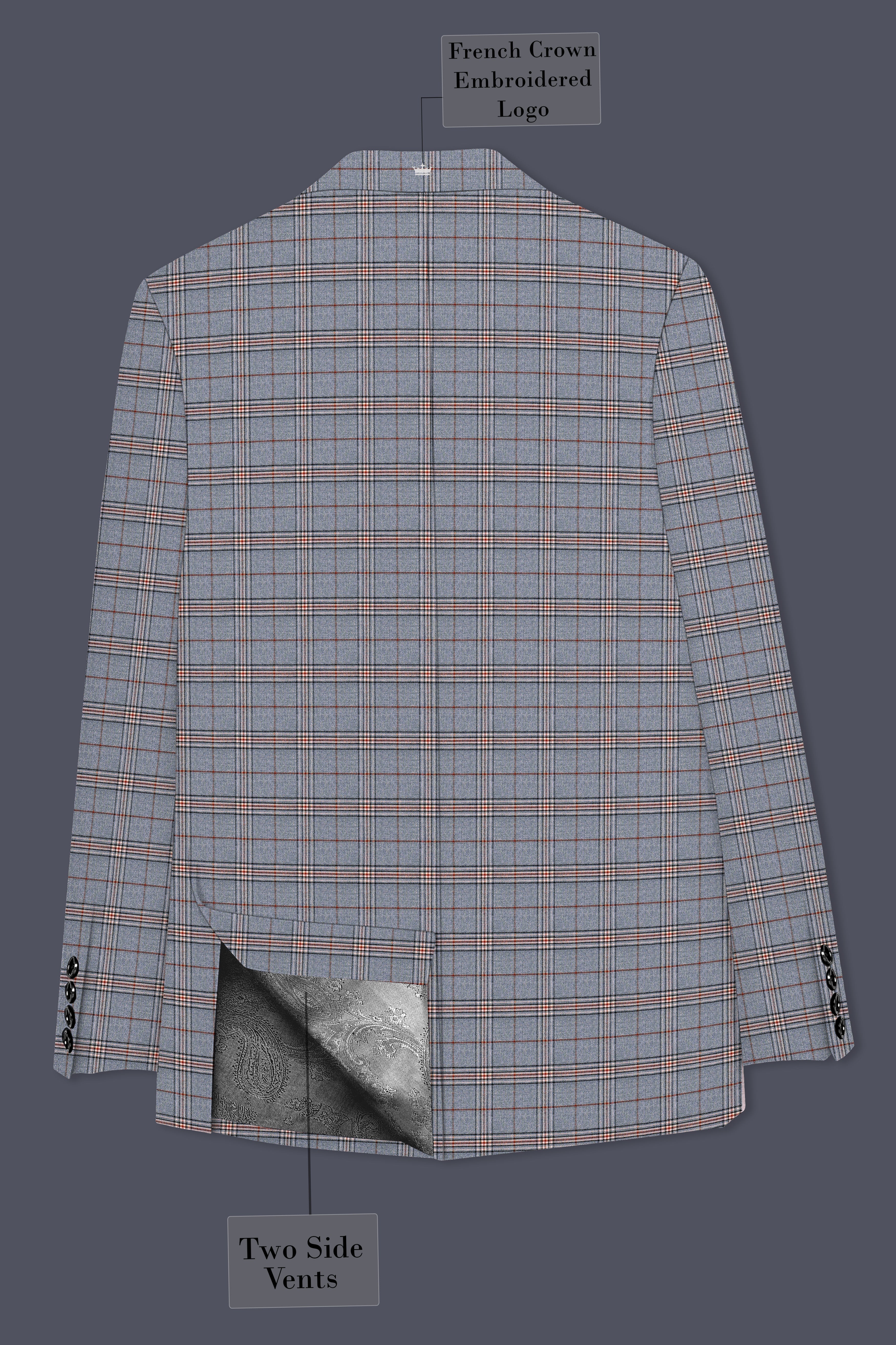 Chicago Gray Super fine Plaid Double Breasted Wool Rich Blazer
