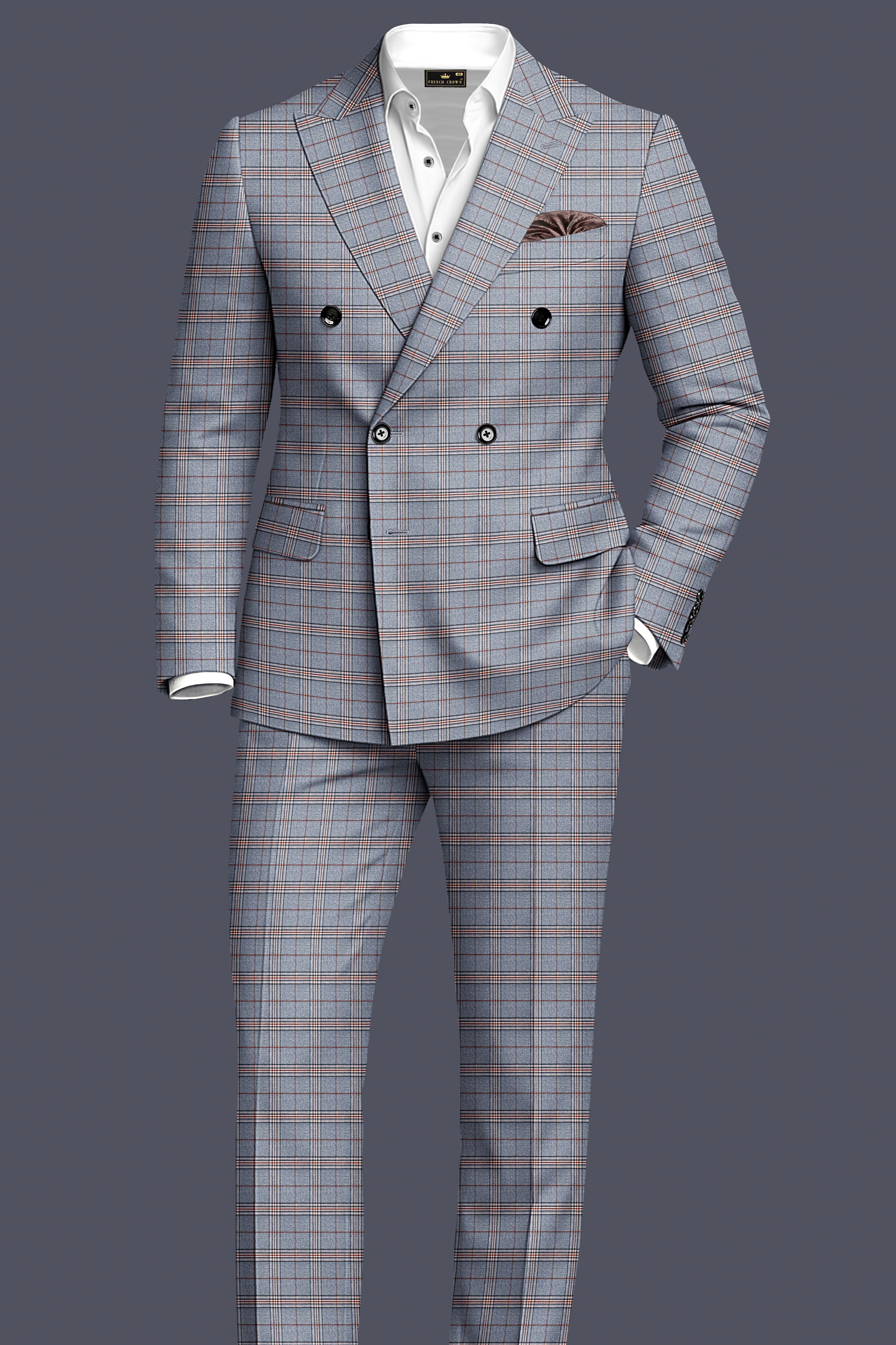 Chicago Gray Super fine Plaid Double Breasted Wool Rich Blazer
